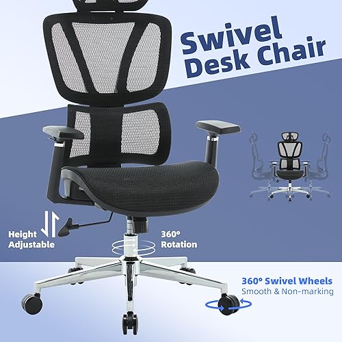 Miniatura 5 de Silla de escritorio ergonómica para oficina en casa, silla de oficina de malla ejecutiva con ruedas, silla giratoria para computadora, altura