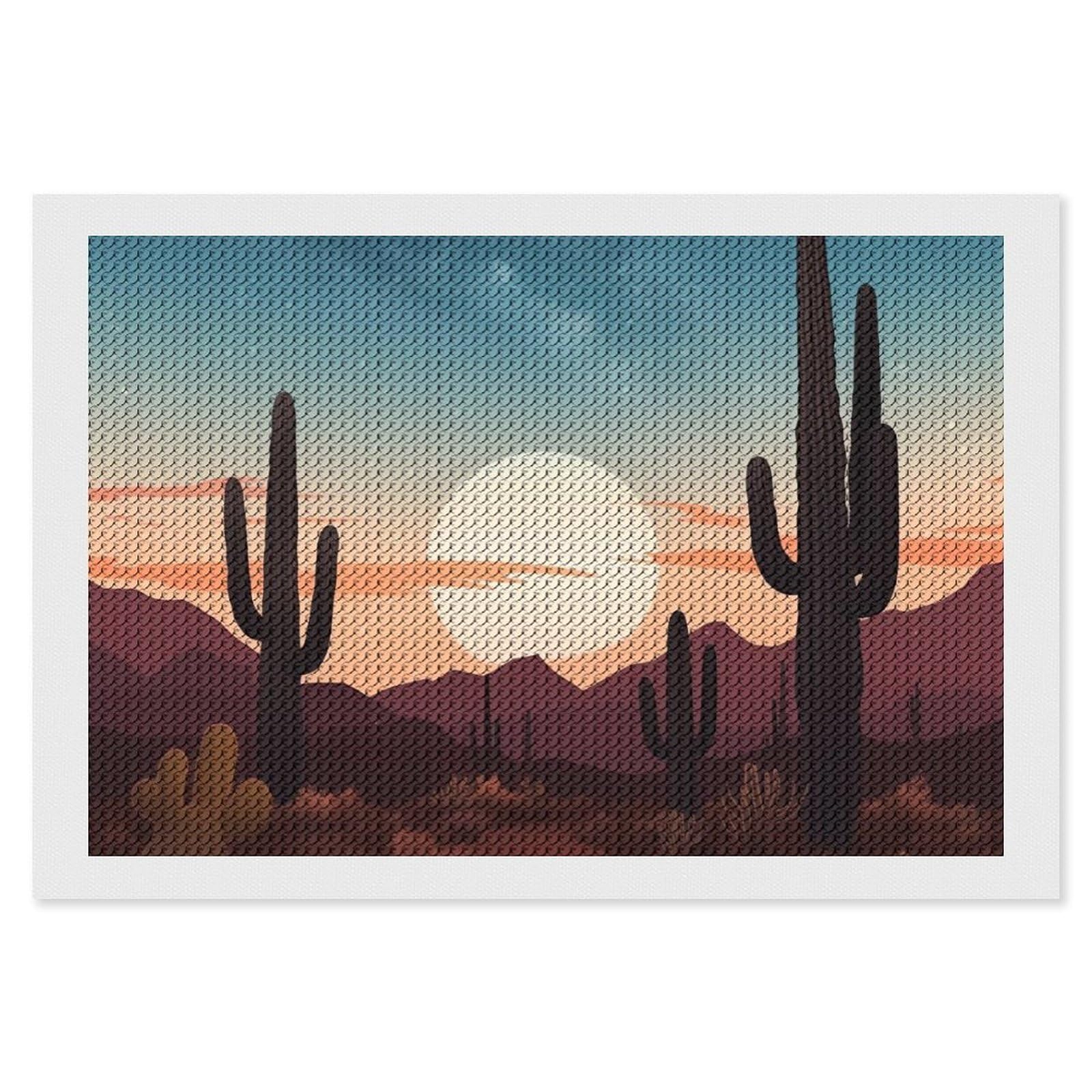 Desert with Cactus Diamond Art Kits for Adults, DIY 5D Diamonds Painting Kits for Beginner, Round Full Drill Diamond Dots Painting, 8"x12" Diamonds Pictures Gem Art and Crafts Wall Decor