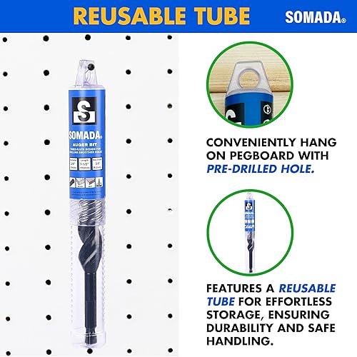 Vista 69 de SOMADA Broca de taladro de 3/4 pulgadas x 17 pulgadas para madera, vástago hexagonal de 3/8 pulgadas, una pieza, broca larga para madera blanda