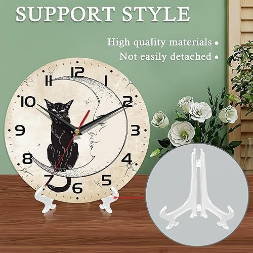 Miniatura 6 de Relojes de pared, gato negro de 10 pulgadas, reloj de pared pequeño con pilas de luna, decorativo para cocina, sala de estar, dormitorio, baño,