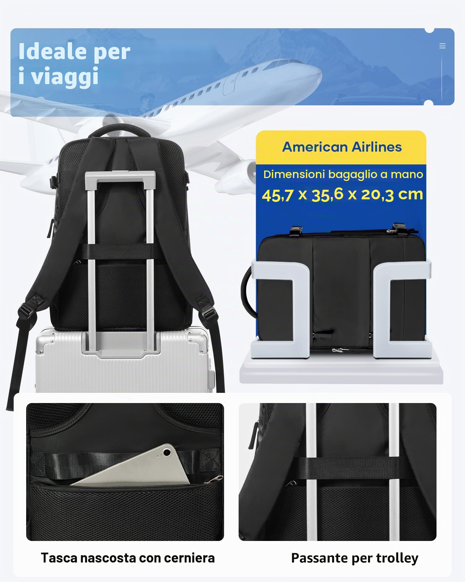 Zaino da Viaggio con Sottovuoto con Pompa Zaino Easyjet 45x36x20 baggalio mano Sottovuoto con Compressione per uomo e donna, Nero