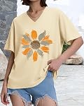 ADOREJOY Oversized T Shirts for Women Summer Short Sleeve V Neck Casual Basic Tee Tops