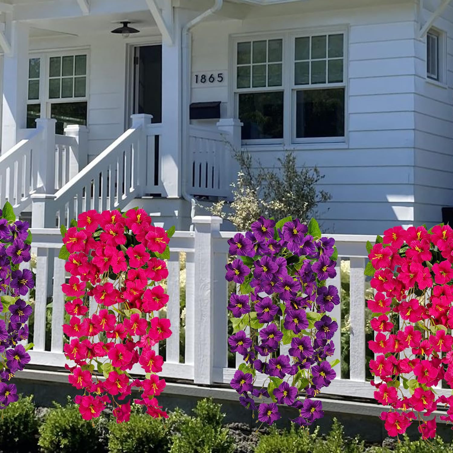 Artificial Hanging Flowers for Outdoors Decoration, 2 Bundles Outdoor Flowers UV Resistant Silk Morning Glory Fake Flowers for Front Porch Garden Window Box Outside Indoor Decor (Mixed Colors 2) - Image 8