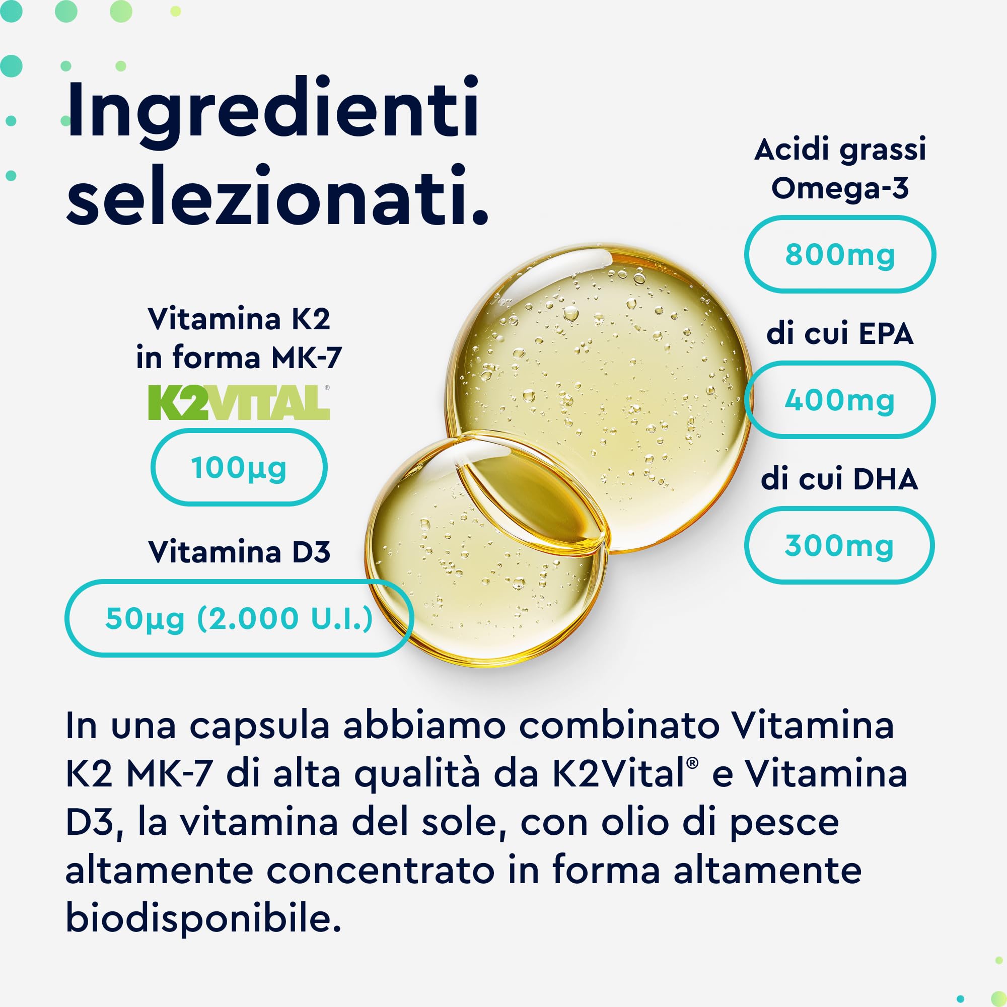 Vitamina D3 + K2 + Omega 3, 90 Capsule Softgel, Eletto PRODOTTO DELL'ANNO 2025, 2000UI Vitamin D, 100 µg Vitamina K (K2VITAL® di Kappa), 1000mg Olio di Pesce 400mg EPA e 300mg DHA