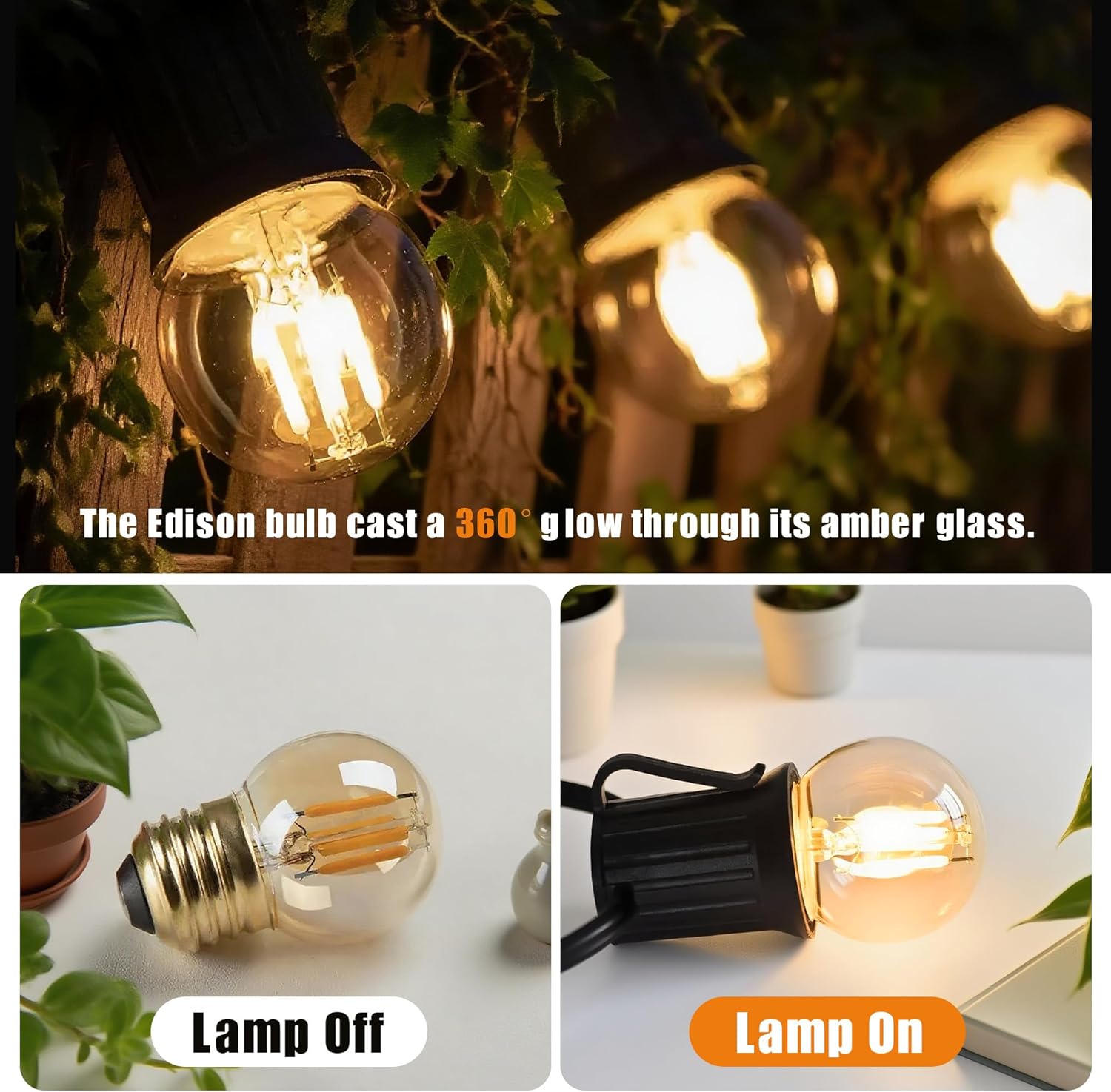 Dimmable G40 Vintage Amber Light Bulbs 25 watt E26 LED Bulb 2700K Warm Light 3W LED Globe Edison Decorative Small Light Bulb for Bedroom, Living Room, 2Pack