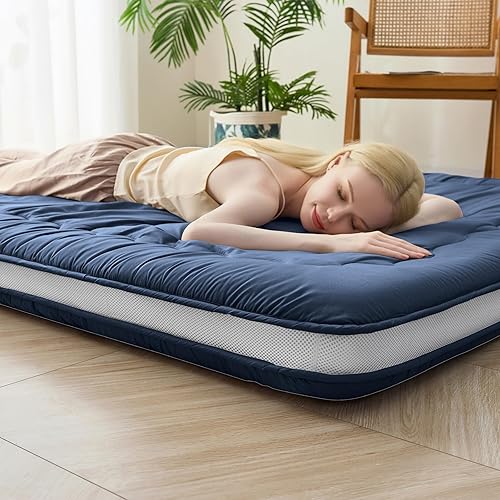 Colchón de futón japonés de tamaño matrimonial, colchón plegable de 4 pulgadas de grosor, tapete para dormir, futón shiki tradicional relleno de