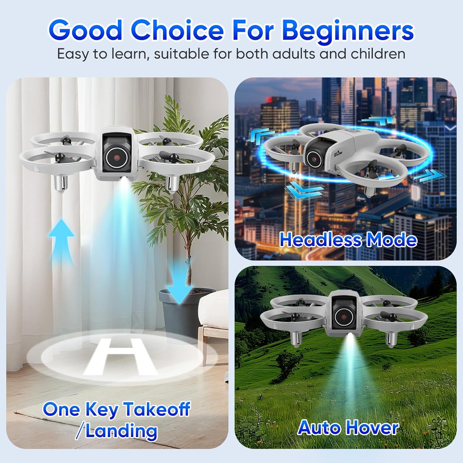 Mini Drone for Kids with Camera and Cool Light,Rc Drone Indoor Small Helicopter,Birthday Gifts for Boys and Girls Beginners Friendly,Mini Quadcopter Toy With 2 Batteries,Propeller Protect,Altitude Hold