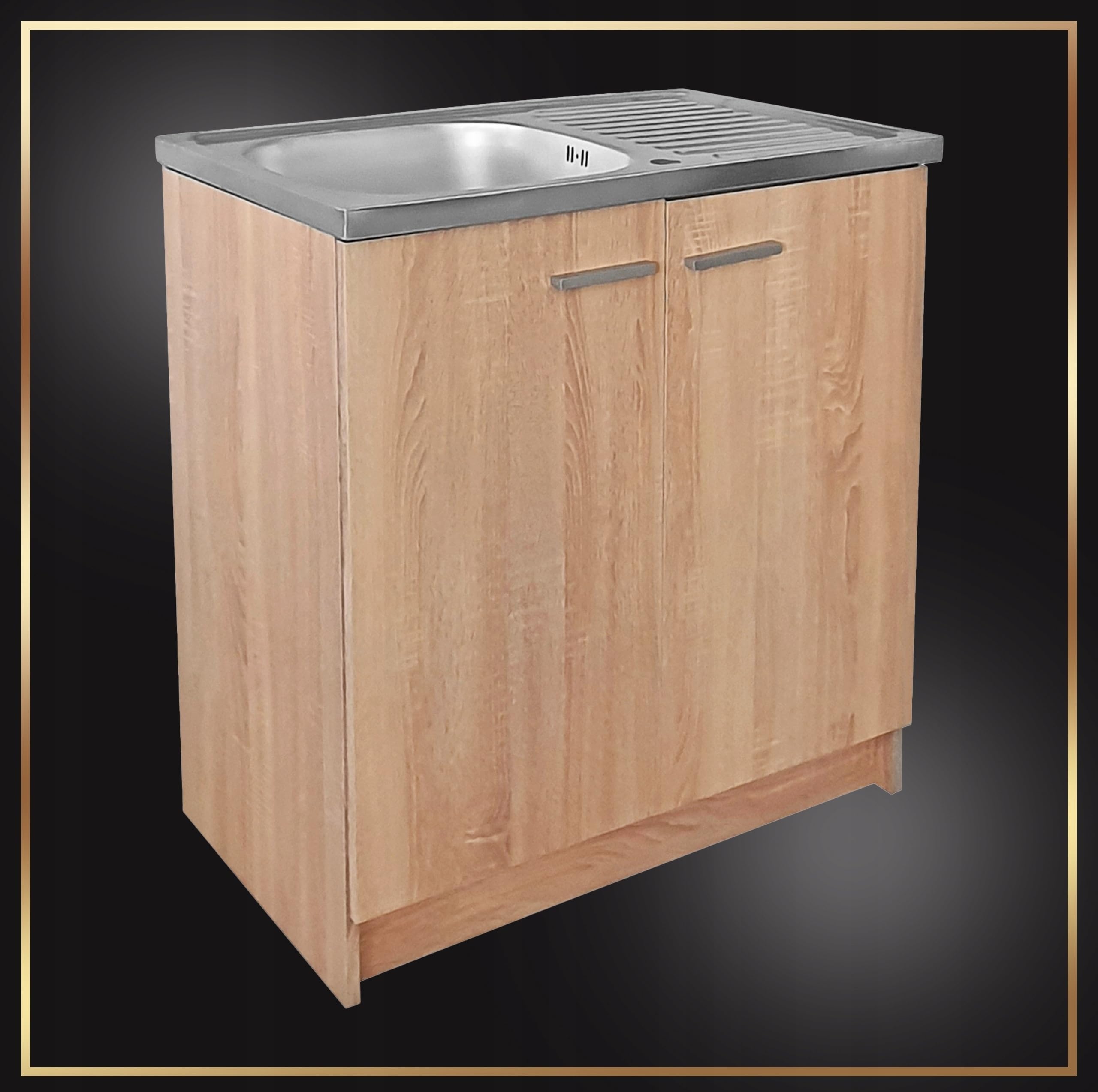Armoire de cuisine - 80 cm - Chêne Sonoma - Robinet d'évier chromé - 46 cm de profondeur - Siphon prêt à monter - Personnalisable