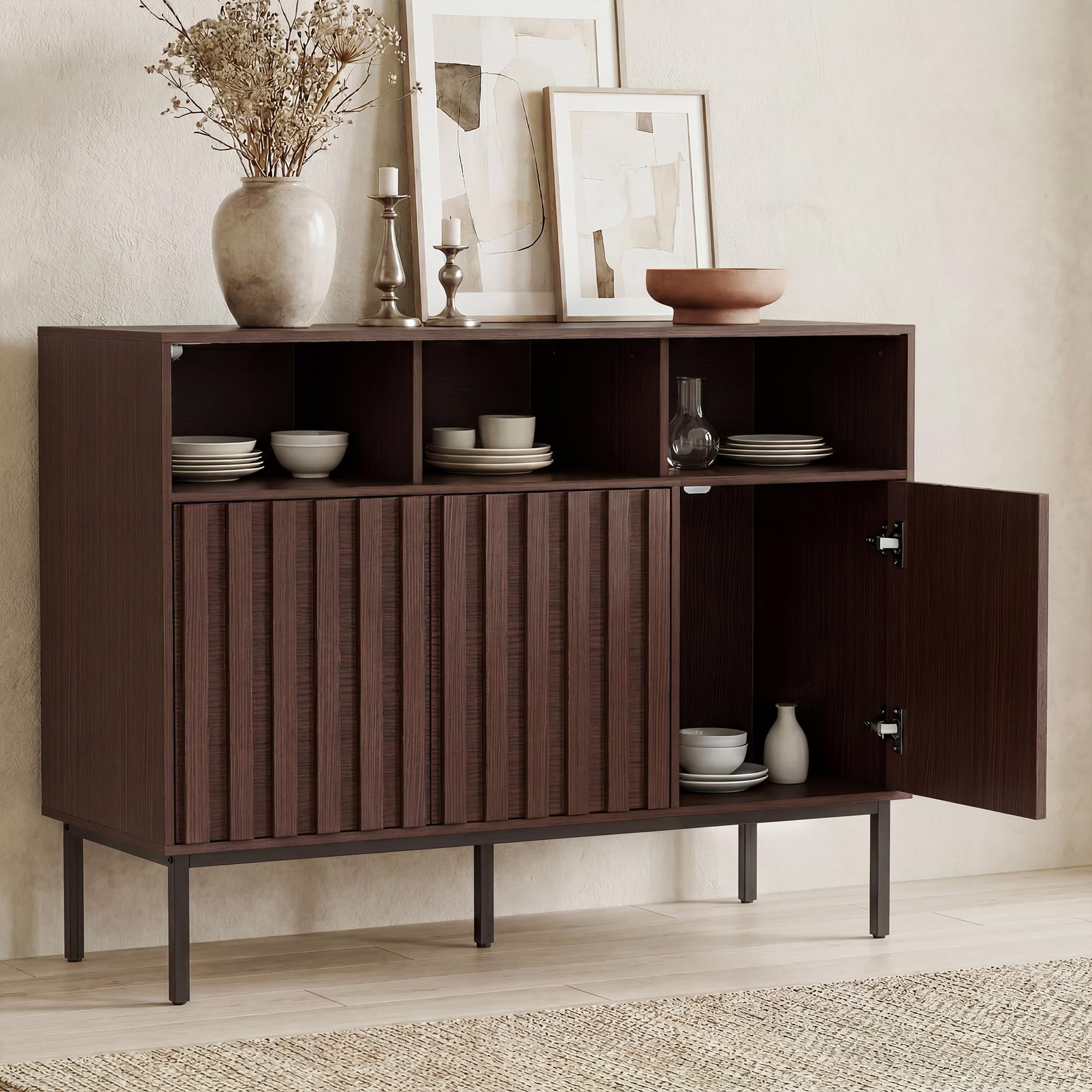 UEV Sideboard mit 3 Türen, 105 x 39 x 80cm, Aufbewahrungsschrank Küchenschrank, Kaffeebar Schrank für Wohnzimmer Schlafzimmer Flur Küche