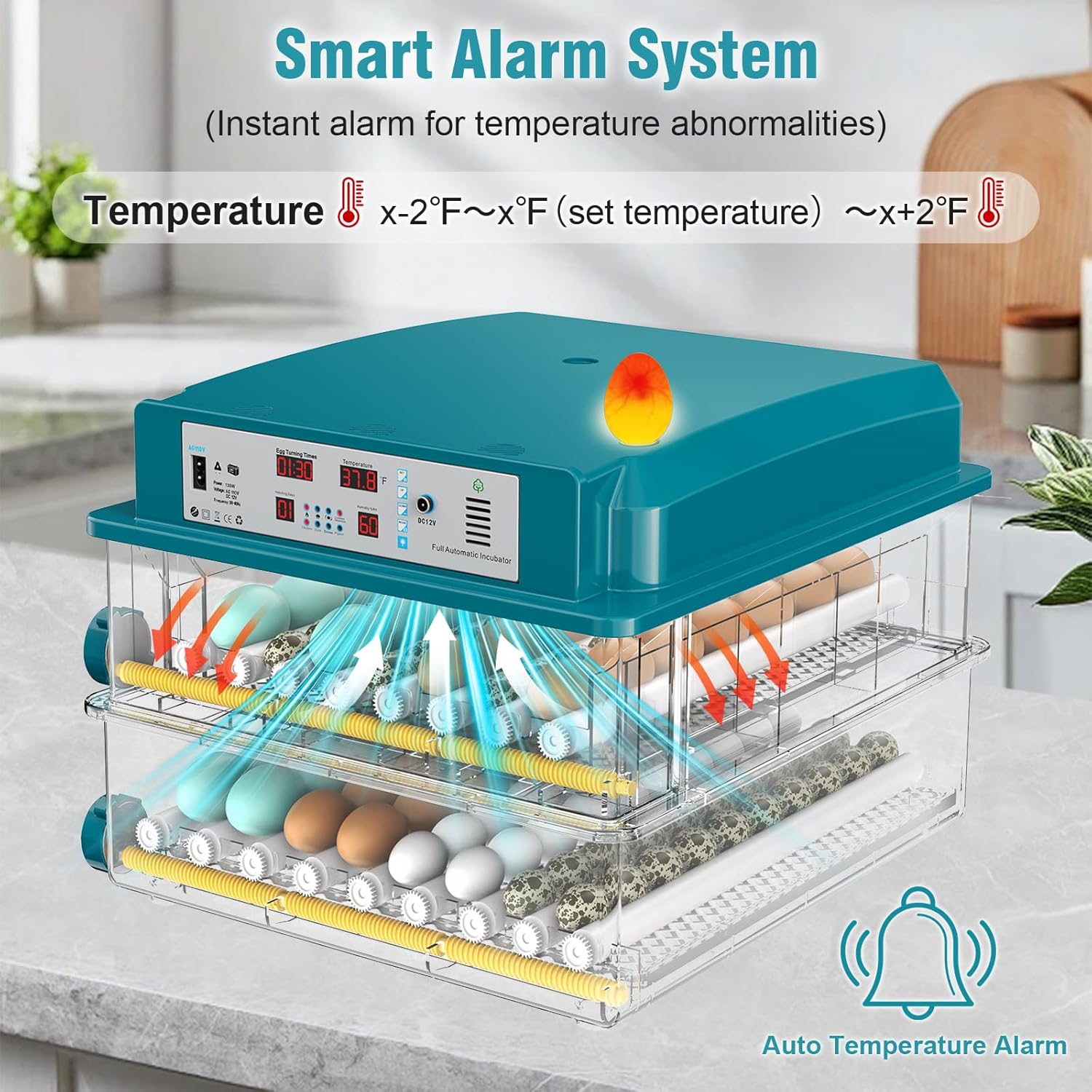120 Egg Incubator with Humidity Display, Automatic Temperature Control and Egg Turner, Auto Water Replenishment for Hatching Chickens Quail Duck Goose