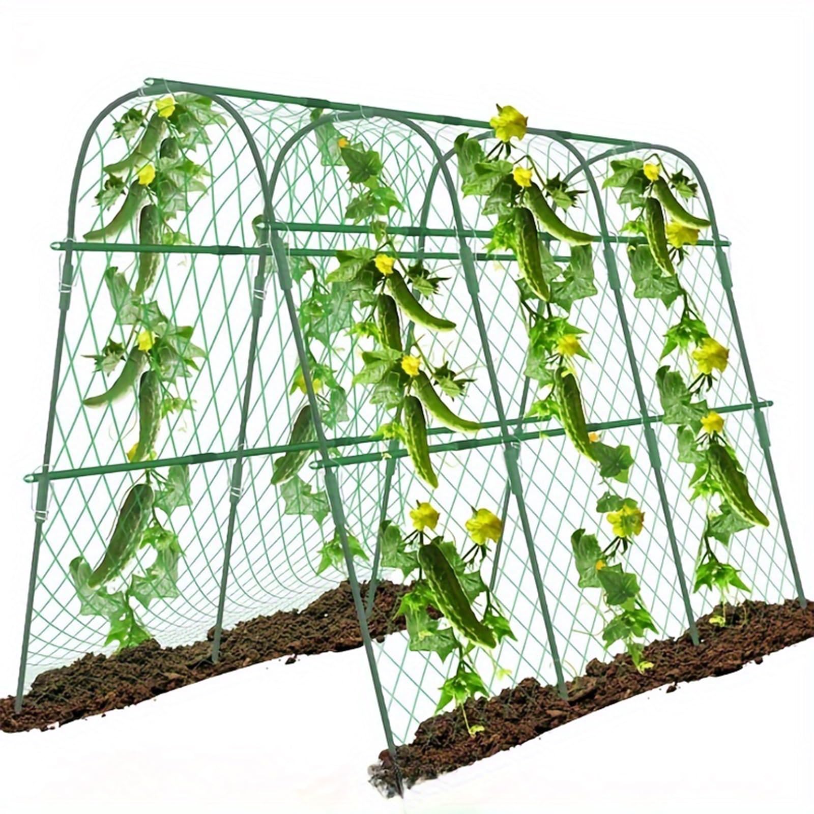 Cucumber Trellis for Raised Bed 63x47",U-Shape Garden Trellis with Climbing Net for Climbing Plants Outdoor,Metal Arch Trellis for Vegetables Vines Peas Beans,Plant Support(Green)