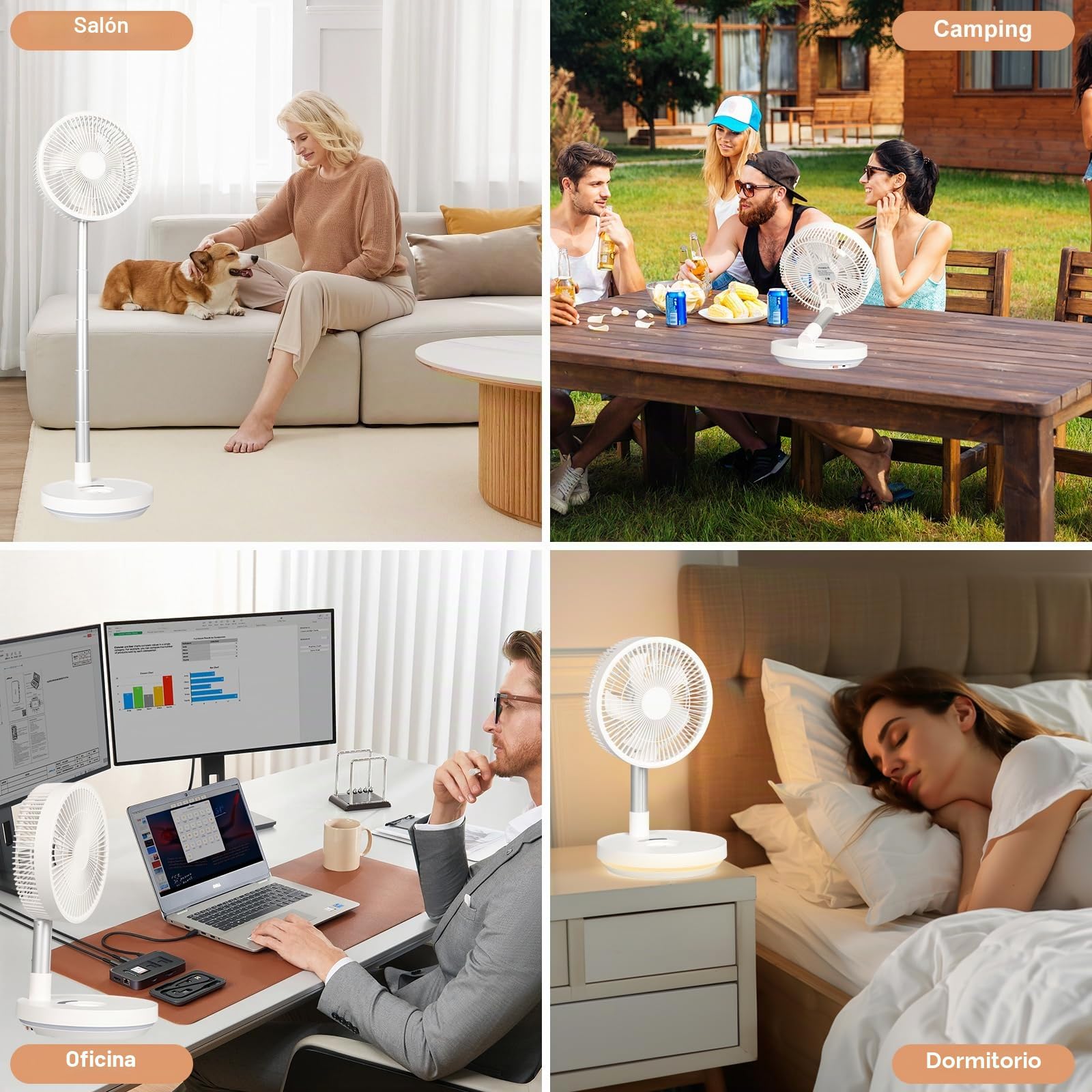 Ventilador de Pie Oscilante Portátil Plegable con Remoto, 5.5-36 pulgadas Altura Ajustable, 7200mAh USB C Pequeño Mesa Ventiladores Silencioso con Temporizador para Viajes Camping Dormitorio