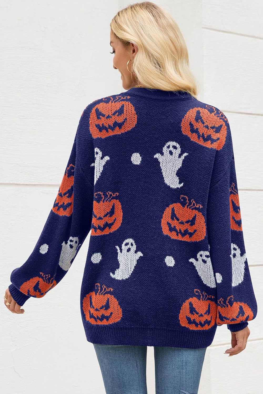 Cardigan Sweaters for Women Halloween Pumpkin Ghost Long Sleeve Loose Casual Knit Cardigans Outwear Coat Tops - Image 6