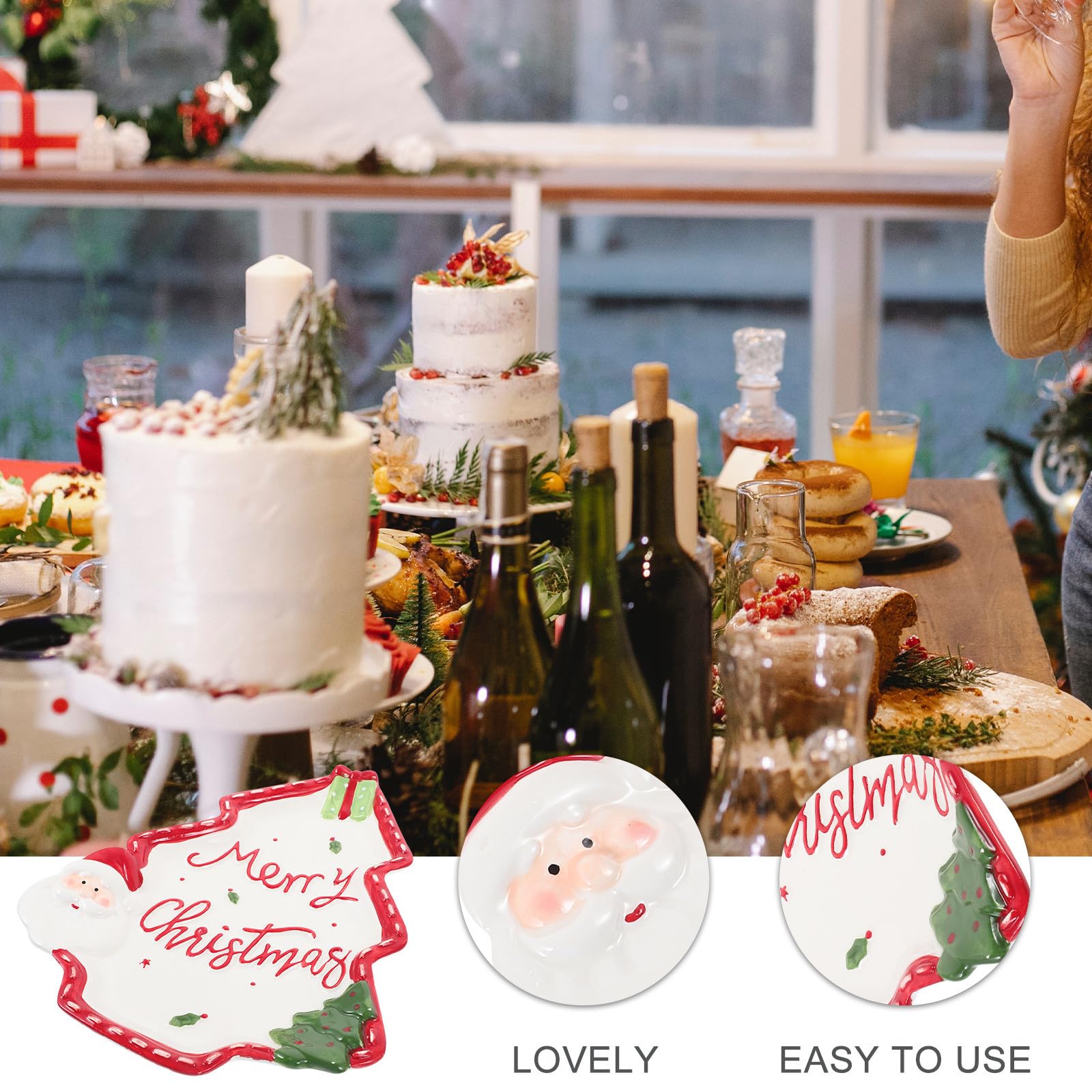 Outanaya Piatto di Natale in Ceramica a Forma di Albero Design 3d Babbo Natale, Versatile e Facile da Pulire, per Snack e Celebrazioni in Famiglia
