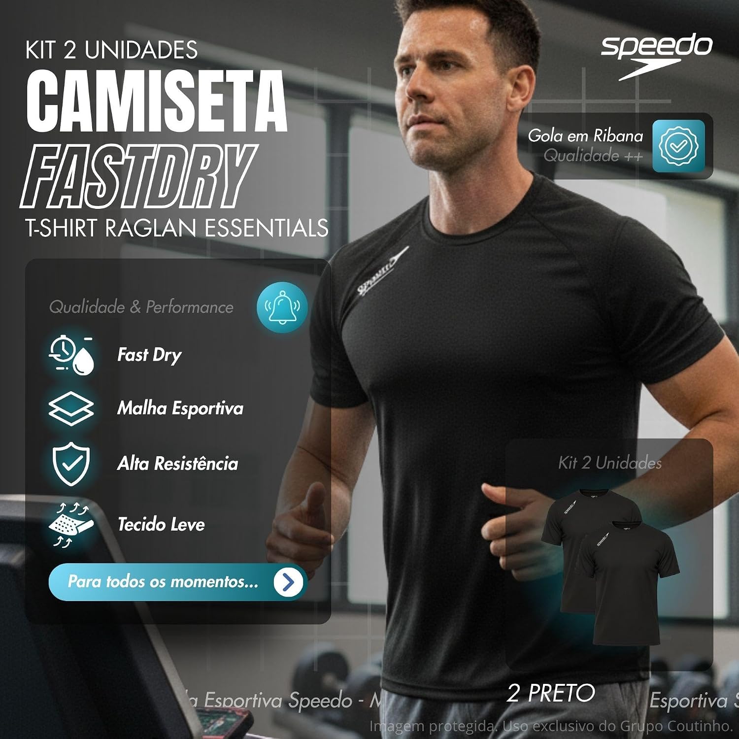 Kit 2 Camisetas Dry Fit Academia Esportiva Masculina Speedo Kit 2 Camisetas Dry Fit Academia Esportiva Masculina Speedo