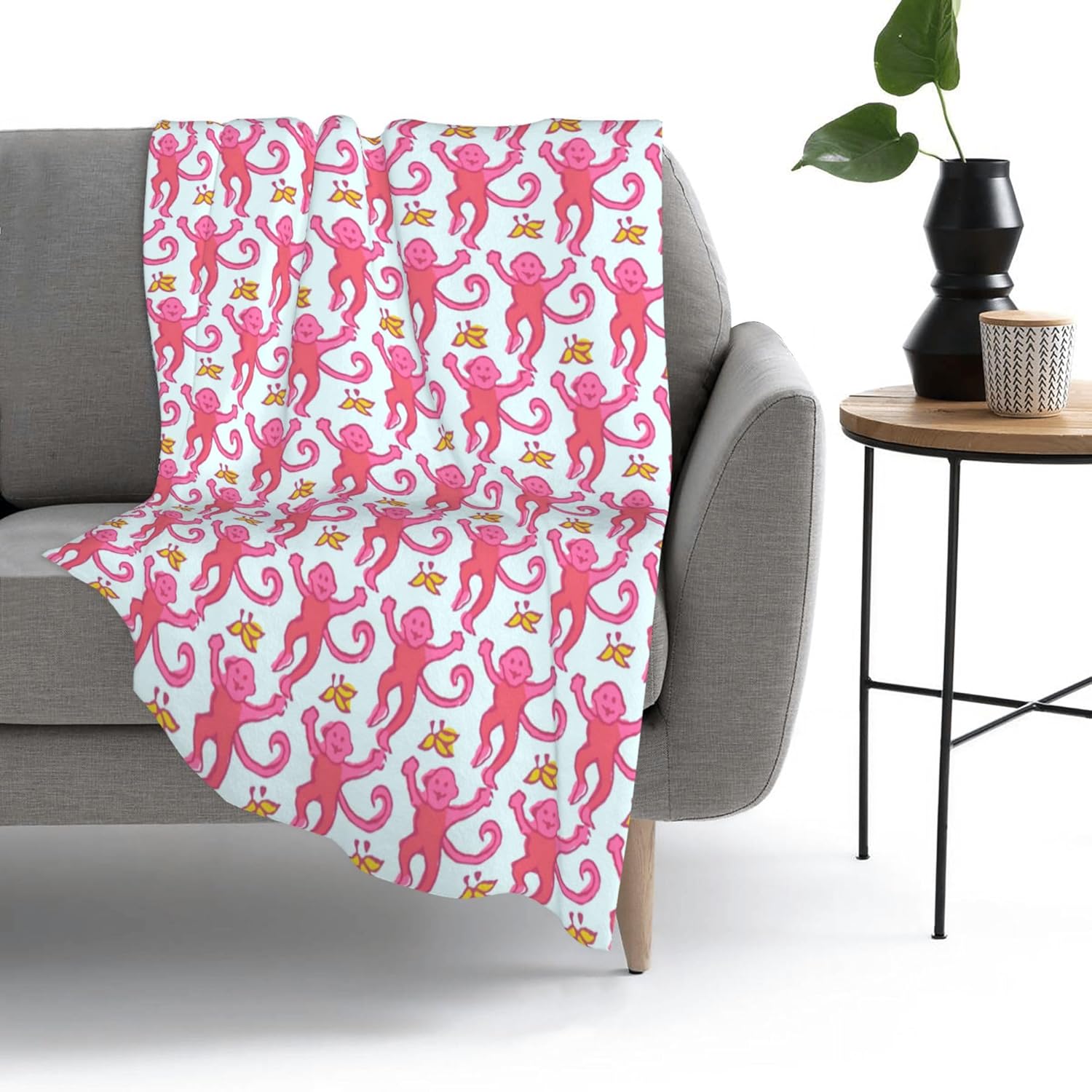 Preppy Blanket Cute Funny Monkeys Decor Throw Blanket Gifts for Girls Boys Super Warm Soft Plush Fleece Flannel Blanket Winter Couch Bedding Blanket for Baby Kids Women 60"x50"