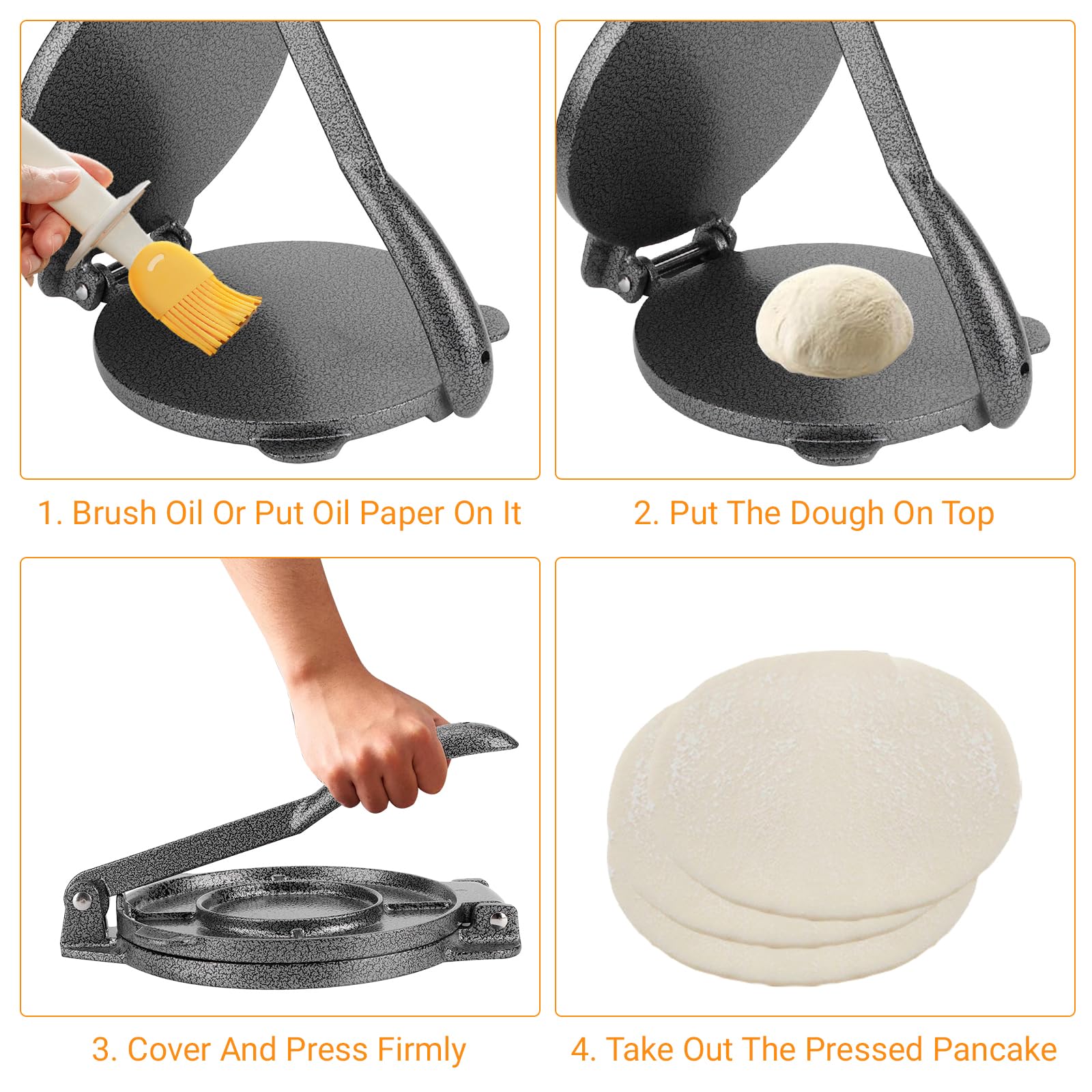GAESHOW Tortilla Presse, Taco Presse Gusseisen, Maismehl Presse, Tortilla Maker Manuell, Gusseisen Tortilla Presse, Teigpresse für hausgemachte Tortillas, Pfannkuchenwerkzeug