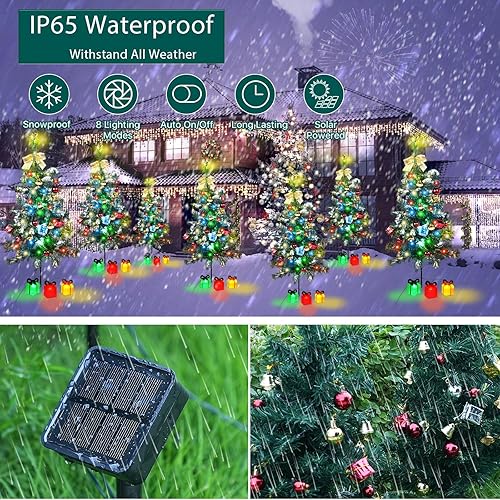 Miniatura 3 de Aukora Luces solares para árbol de Navidad para decoración exterior de 31 pulgadas, 8 modos de luz de Navidad al aire libre, impermeable, con 23