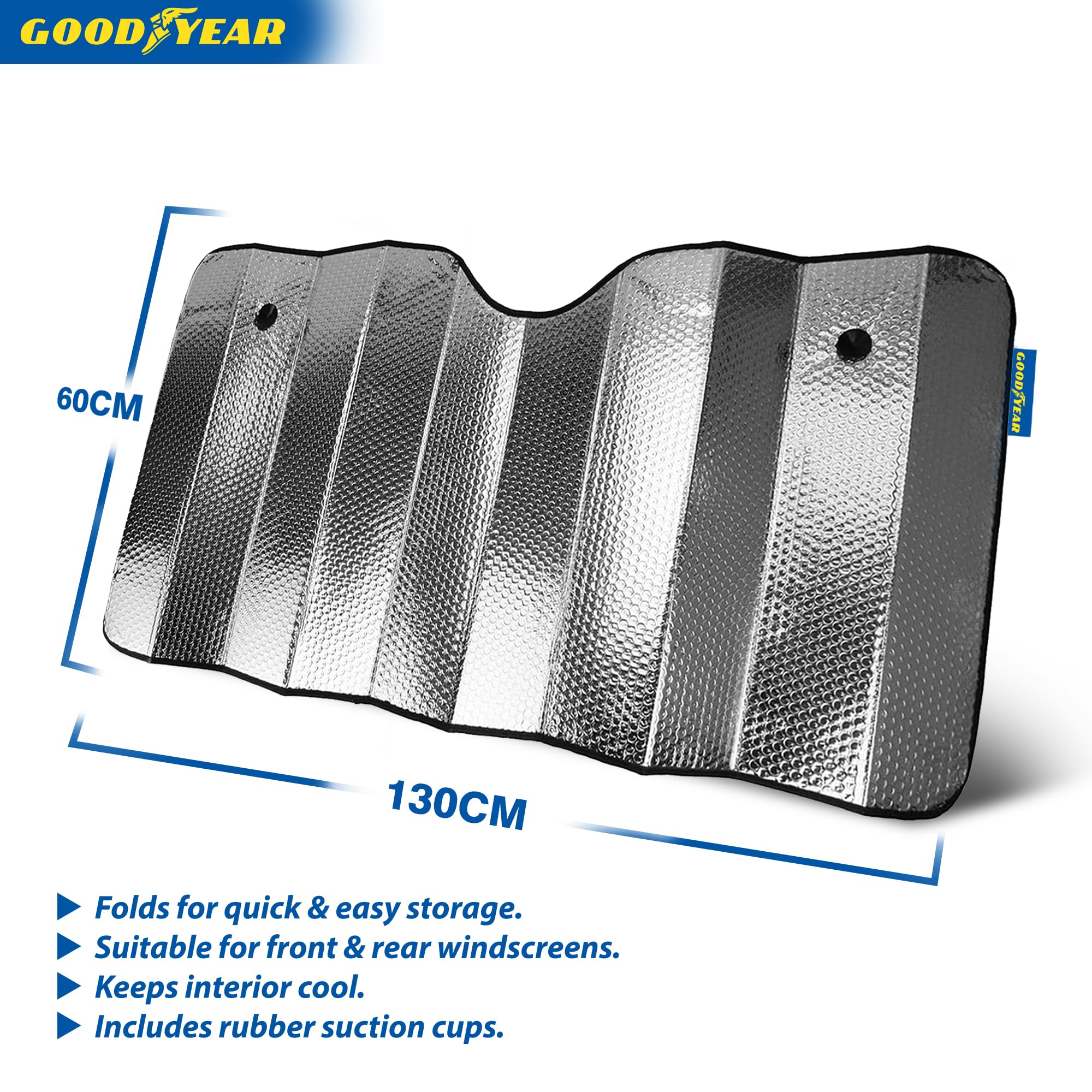 Parasole Pieghevole Universale Goodyear Per Auto E Furgone, Protezione Solare Per Parabrezza Con Ventose, Anticalore E Anti UV