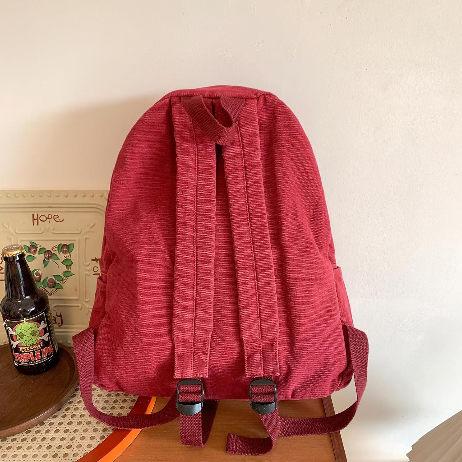 Vintage Canvas Backpack for Women Grunge Hippie Cute Boho School Backpack Casual Y2K Aesthetic Backpack (Red) - Image 3