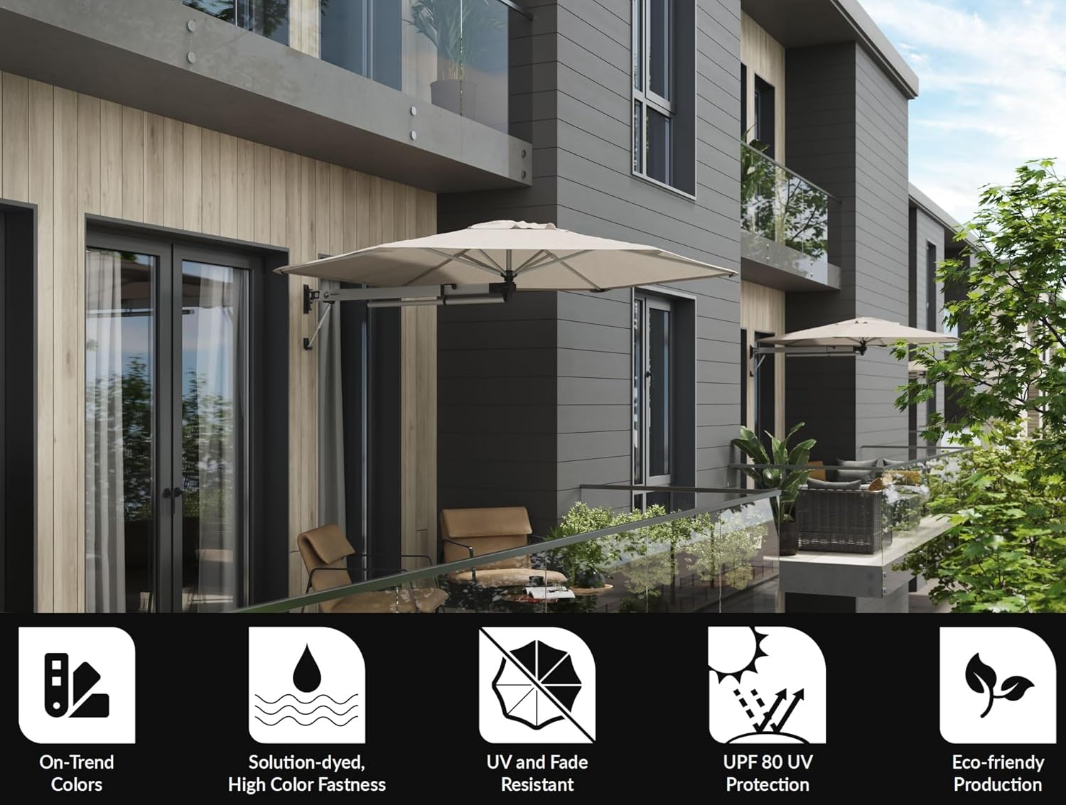 ShadowSpec Retreat Patio Umbrella, Large 9FT Hexagon Wall Mount Umbrella for Balcony, Apartments, And Outdoor Patio - Image 9