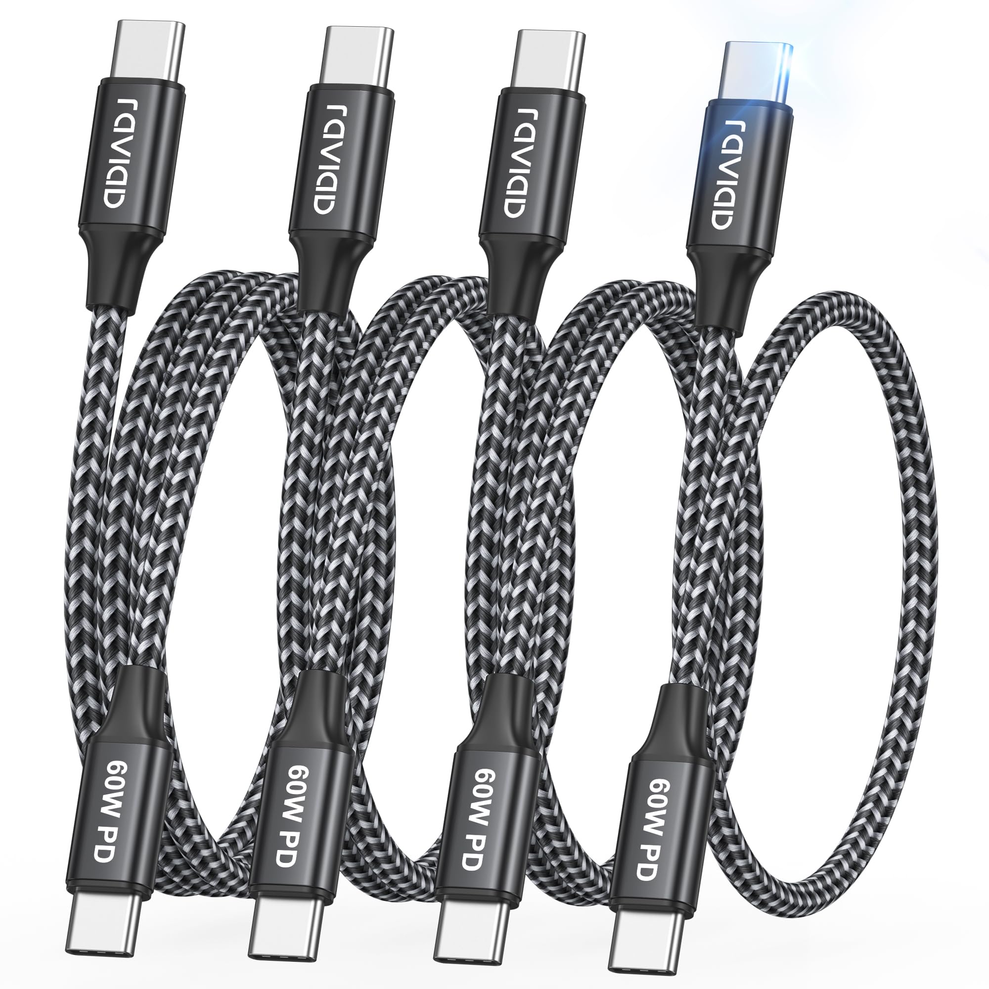 RAVIAD Cavo USB C USB C 60W [4Pezzi 0.5M+1M+1M+2M] Cavo USB Type-C PD 3A | Ricarica Rapida Cavo Tipo C Caricabatterie Cellulare per iPhone 17 16 15 Pro Max, Galaxy S25 S24 S23, iPad Pro, MacBook Air