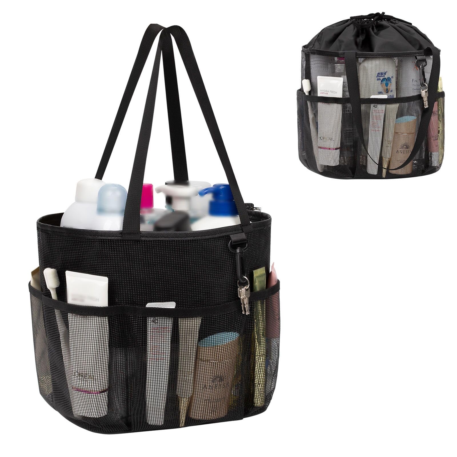 Mesh Shower Caddy Portable Large Capacity Shower Bag Quick Dry Bathroom Tote Travel Toiletry Bag Organizer with 6