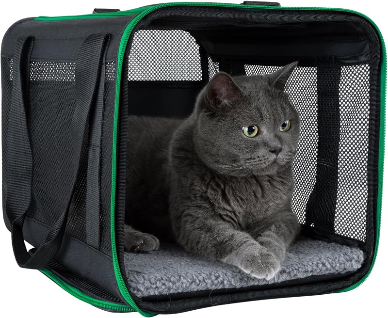 Quick-in Pet Carrier for Cats. 360° Airy Mesh Windows Let Fur-Kids See You & Breath Easy, Reduce Travel Anxiety. Rip-Stop Fabric & Lockable Zips Hug Securely. Washable Pad. Adjustable Shoulder Strap | Breathable, Reduce Anxiety, Rip-Stop, Lockable Zips, Easy Storage