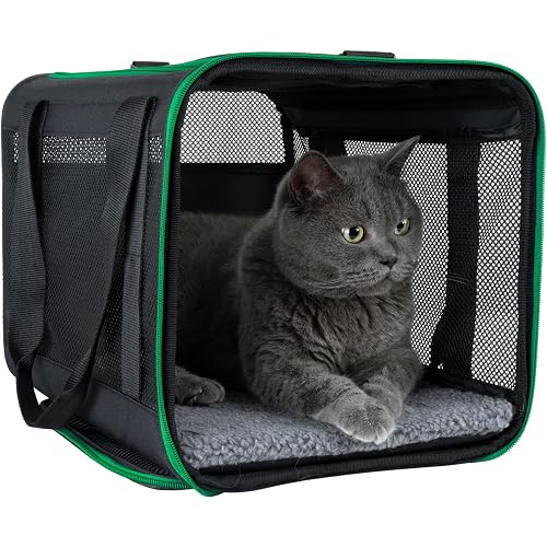 Quick-in Pet Carrier for Cats. 360° Airy Mesh Windows Let Fur-Kids See You & Breath Easy, Reduce Travel Anxiety. Rip-Stop Fabric & Lockable Zips Hug Securely. Washable Pad. Adjustable Shoulder Strap