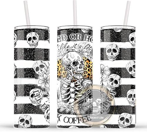 Coffee Skeleton Tumbler 20oz Skinny Stainless Steel Double Wall with Plastic Lid and Straw Funny Coffee Gifts for Women