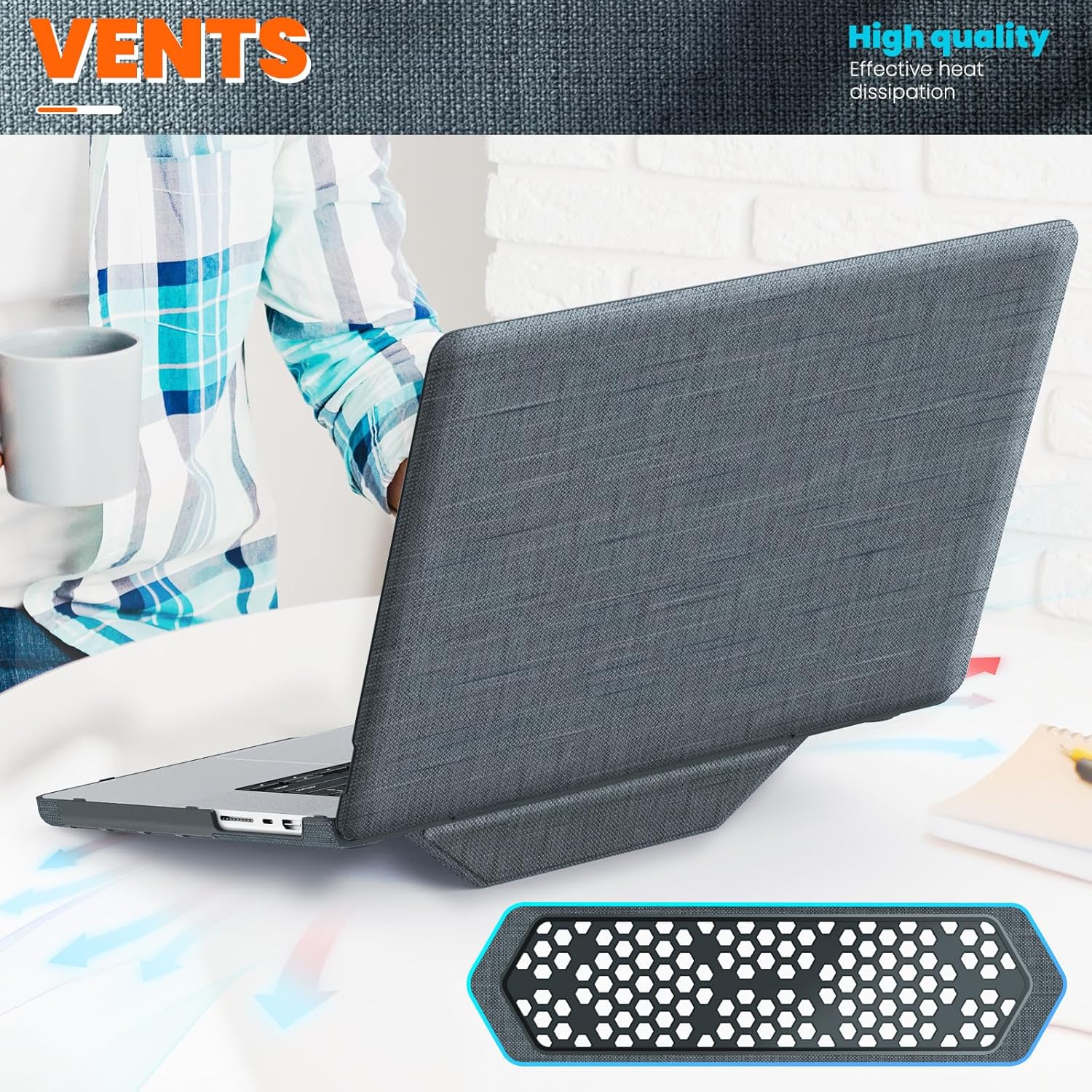 Case for MacBook Pro 16 2021/2023(A2485 M1 Pro/M1 Max/A2780/M3 A2991),Fabric + PC Hard Slim Clip on Cover Full Protection Shell W Magnetic Stand,Grey