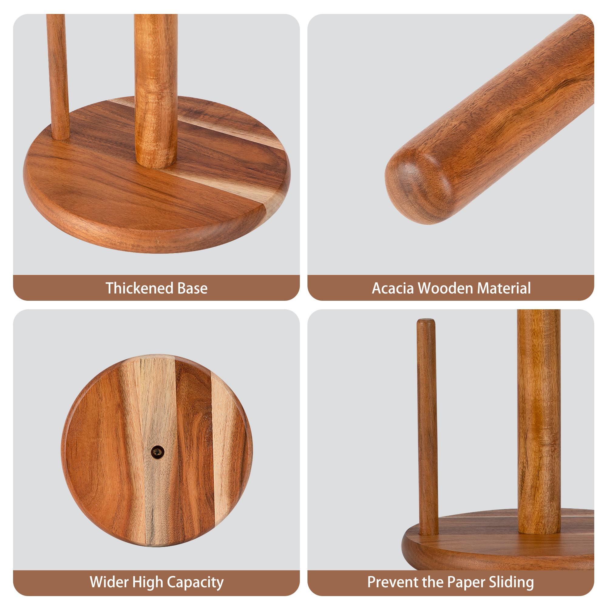Soporte Para Rollo De Papel De Cocina - Madera De Acacia Natural, Para Encimera, Estilo Rústico