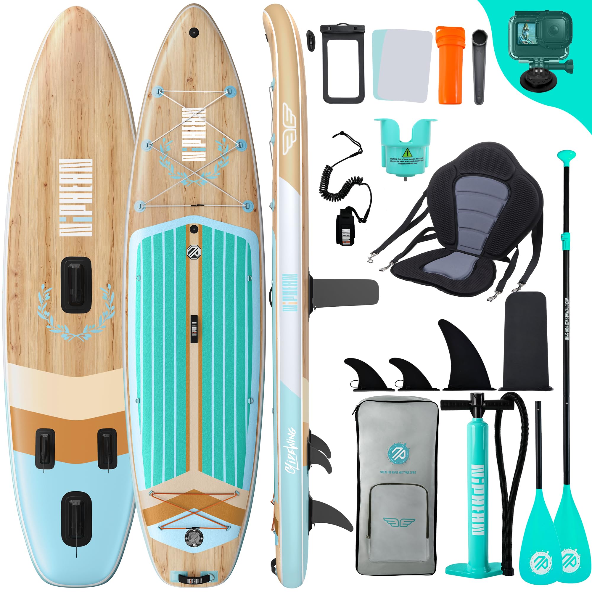 Niphean (Extra Grande) Tavola SUP Gonfiabile per 2+1 Persone/Famiglia, Stand Up Paddle Board con (Facile per Principianti) Ala Bilanciata, Custodia Impermeabile, SUP Gonfiabile Adulti, Idee Regalo