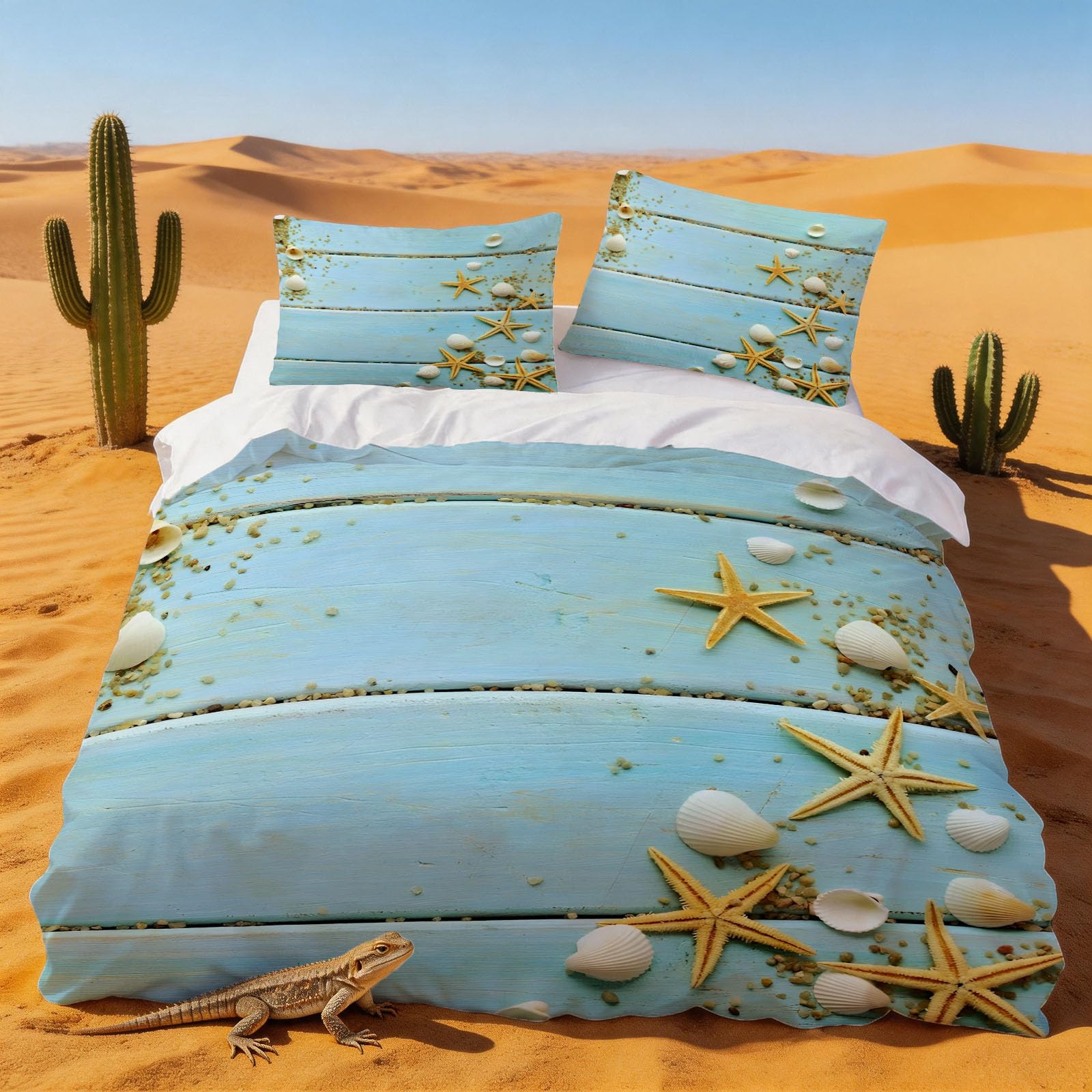 Housse de Couette 140x200 Étoile de Mer Finis les Draps Rêches Parure de Lit Océan Confort