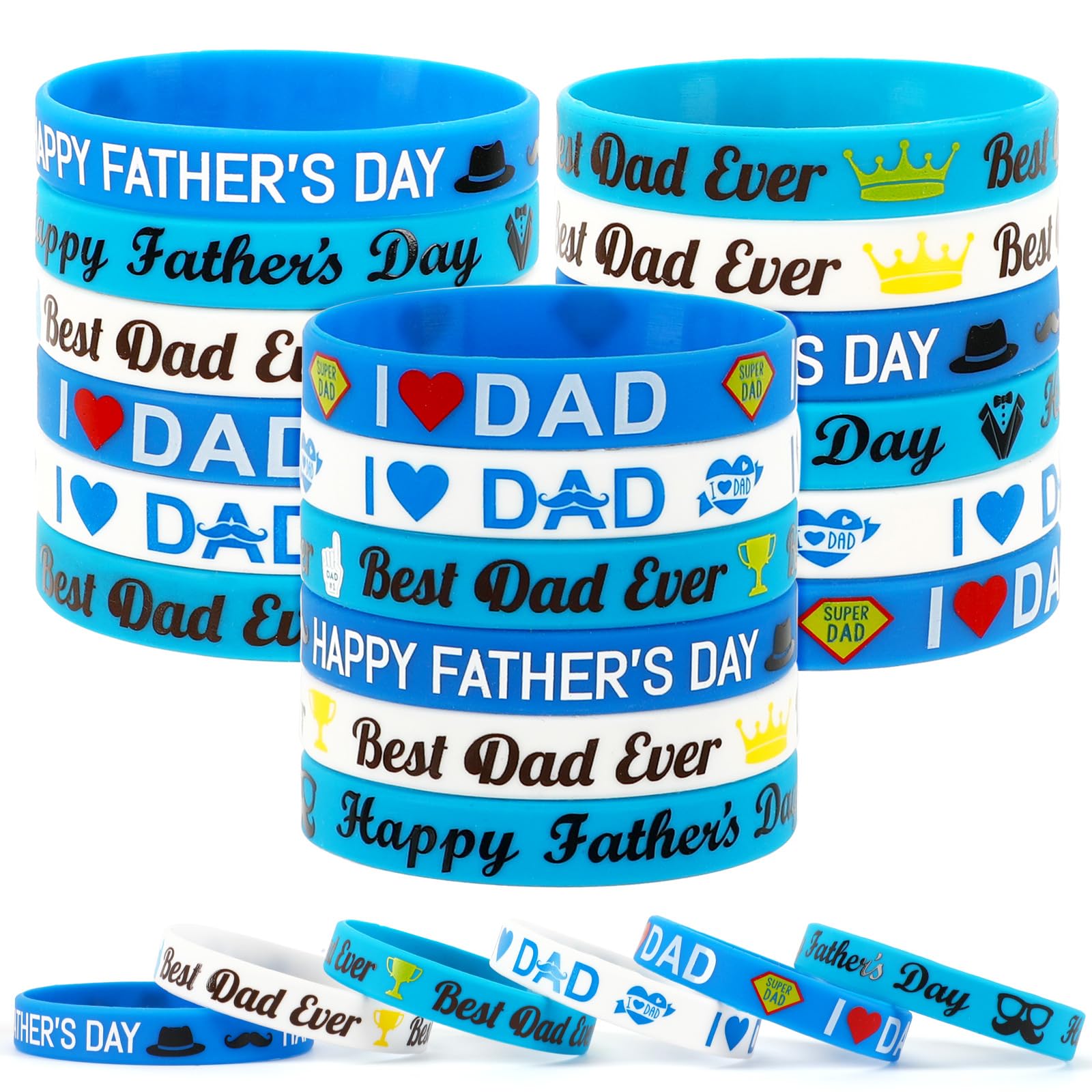 JUNEBRUSHS 42pcs Father's Day Silicone Wristbands Party Favors Rubber Bracelets for Happy Father's Day Dad’s Birthday Themed Party Supplies Goodie Bag Stuffers Fillers