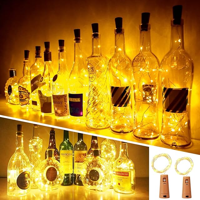 Bottle Lights, Cork Lights for Bottles 2m 20 LED, Operated Nightlights for DIY Bedrooms Parties Weddings Indoor Christmas Outdoor Decoration, (2 Pack) Warm White [Energy Class A++] [Energy Class A+++]