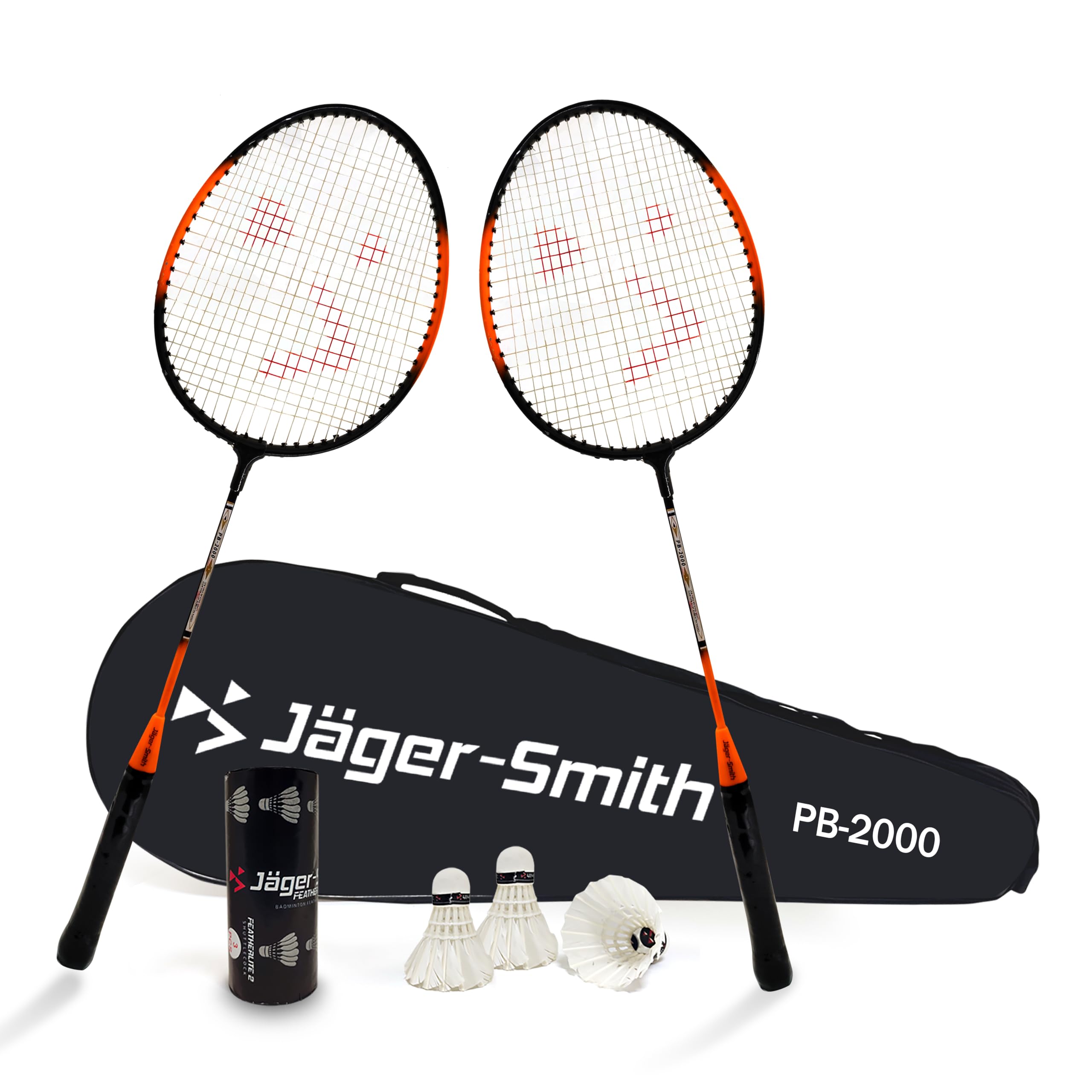 Jager-Smith PB 2000 Combo Aluminium Badminton Racquet with Tempered Steel Shaft & Featherlite 2 (Pack of 3) Feather Shuttles and Full Cover (Made in India)