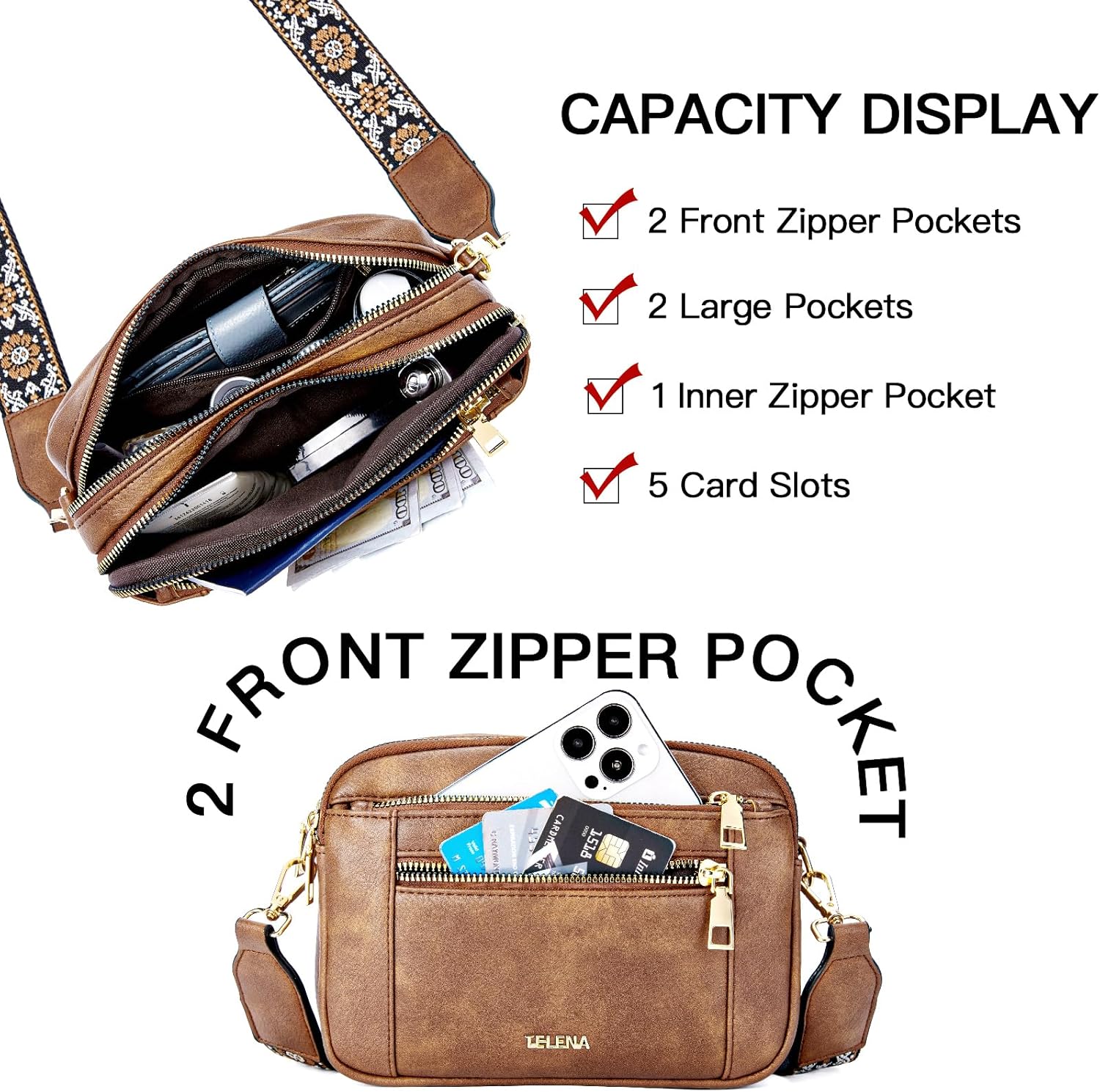 Telena Small Crossbody Bags For Women Vegan Leather Crossbody Purse With Adjustable Wide Strap For Daily Life - Image 5