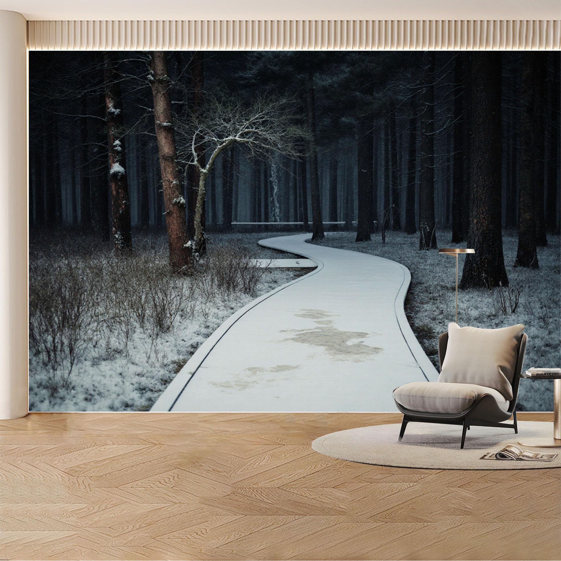 Custom Wall Mural Wallpaper Snowy Forest Path Landscape， Nature， Large Wall Art， 3D Effect， Modern， Misty， Minimalist Removable SelfAdhesive Large Photo for Living Room， Bedroom， Office