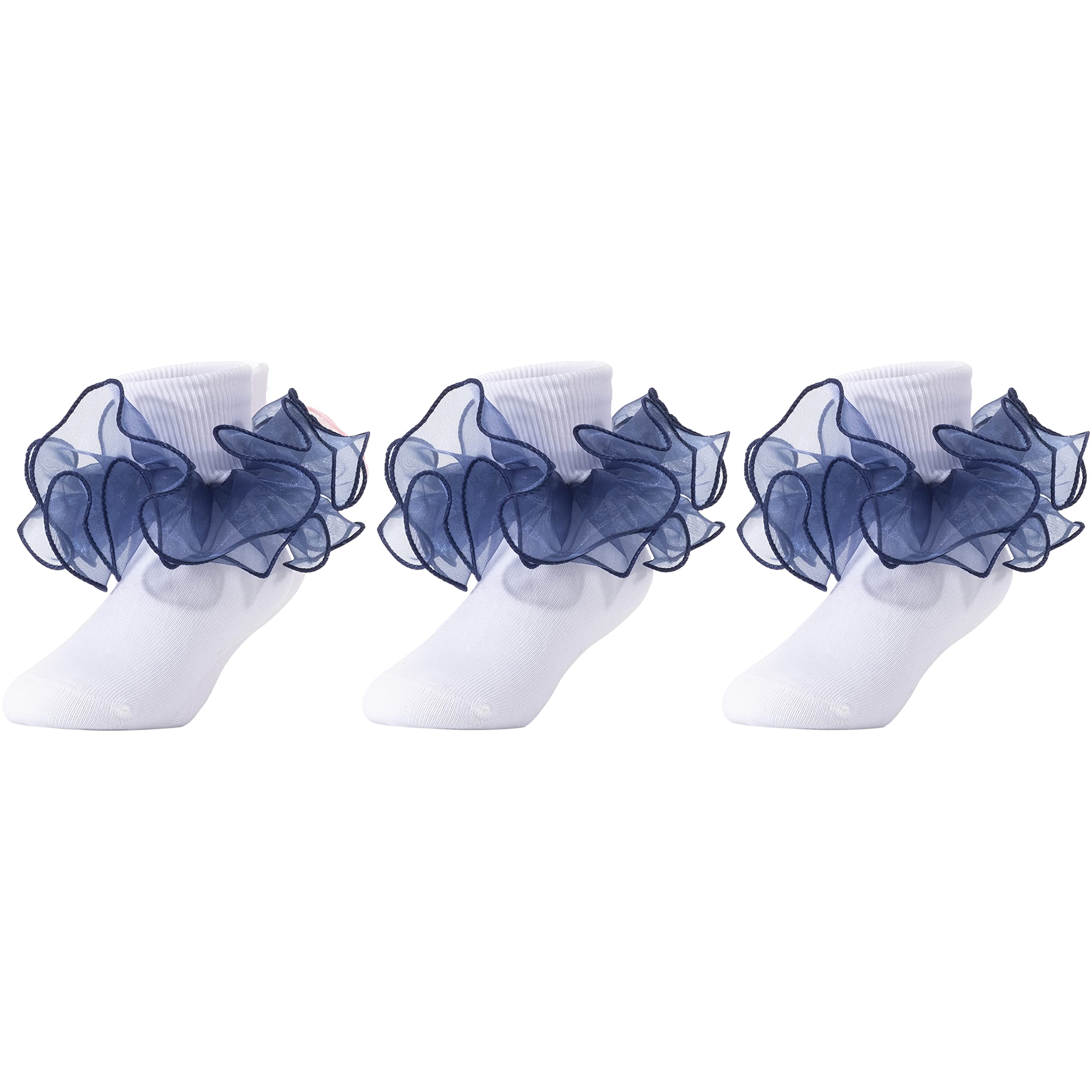 Girls Shiny Ruffle Socks - 2 Or 3 Pairs Of Double Lace Turn Cuff Socks For Toddlers & Kids, Pageant & Dress Socks