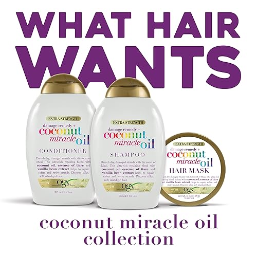 Miniatura 5 de OGX Remedio extra fuerte contra daños  champú de aceite milagro de coco para cabello seco encrespado o grueso champú hidratante y domador volante