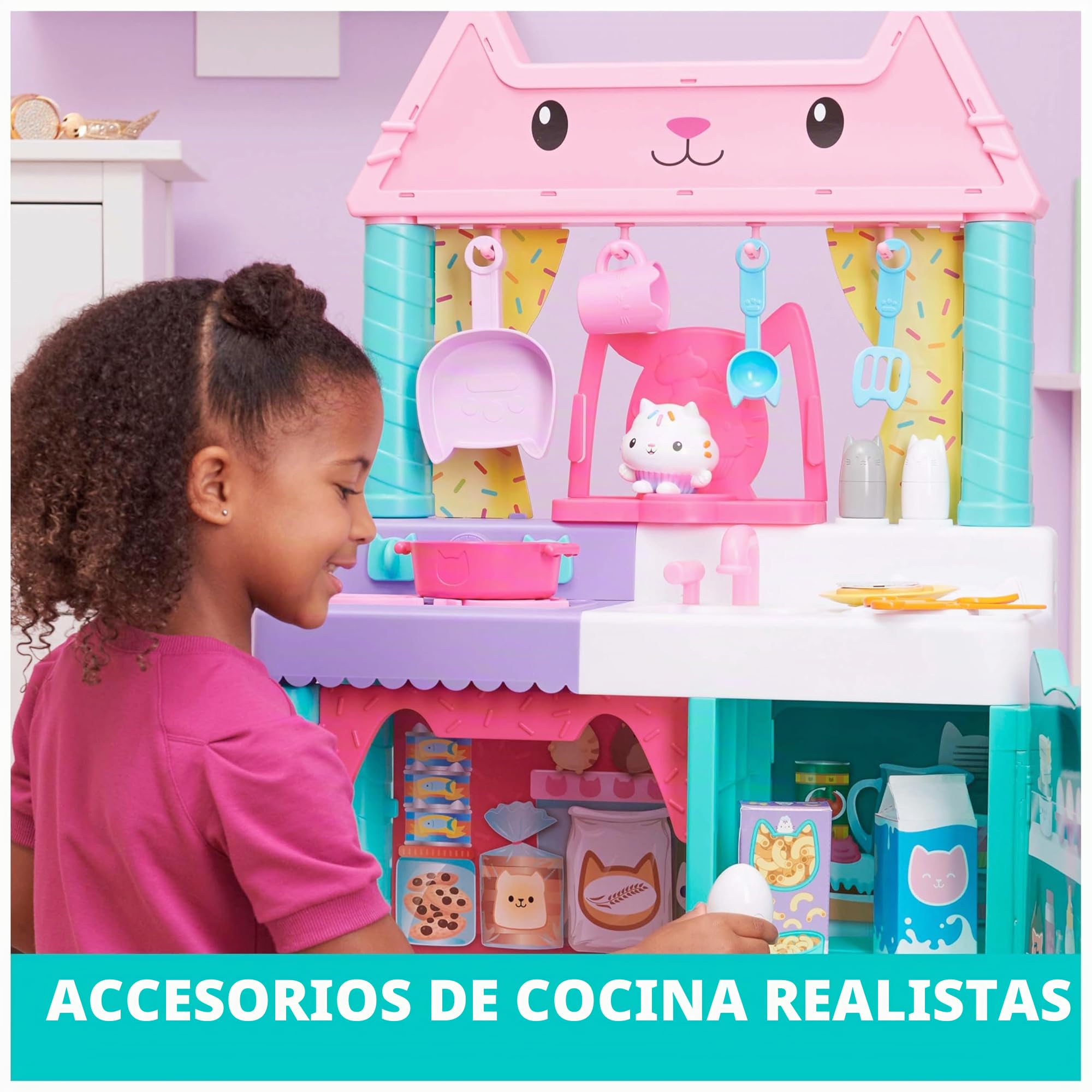 Gabby's Dollhouse, Cakey - Juego de Cocina para niños con Accesorios de Cocina, Comida de Juego, Sonidos, música y Juguetes para niños a Partir de 3 años