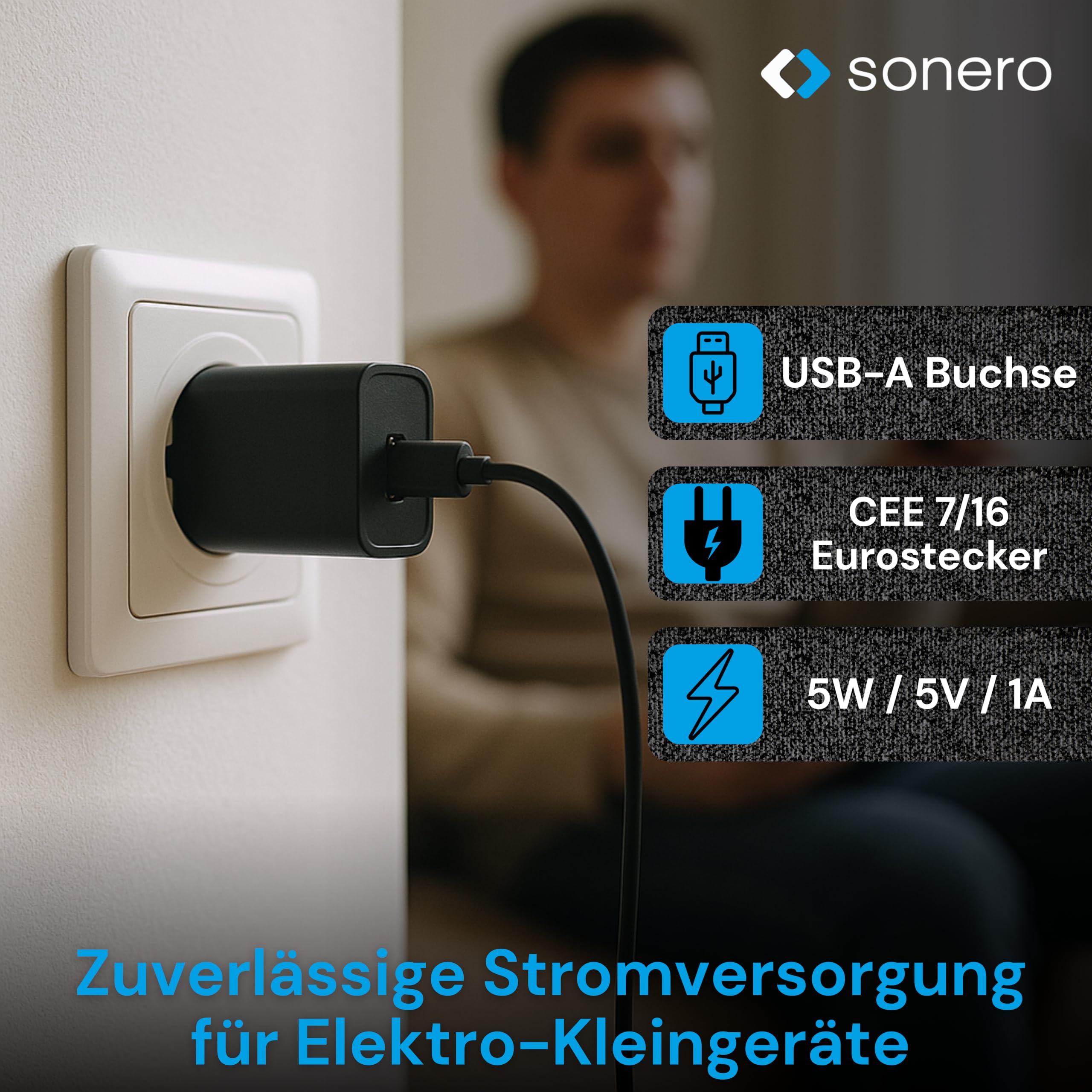 Sonero Ładowarka USB A, adapter wtyczki, zasilacz sieciowy 5 W, kompatybilna z FireTV Stick, Raspberry Pi, koncentratorem, głośnikiem, UVM, ładowarką, czarna