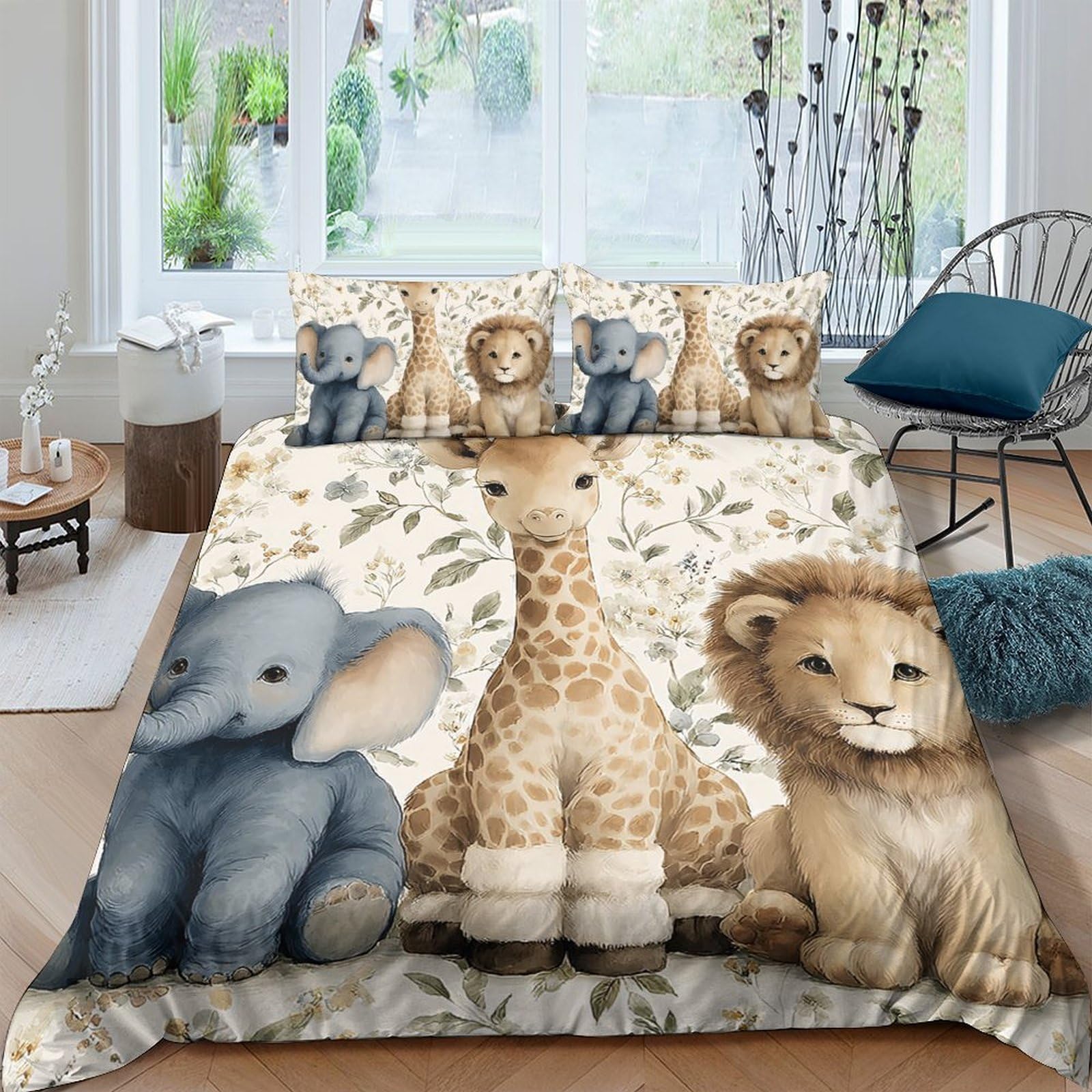 Ctjqhvkz Style-7 3D Printed Jungle Animal Fitted Sheet Microfiber Soft Breathable Safari Lion Giraffe Elephant Mattress Cover Bedroom Home Single（135X200cm）