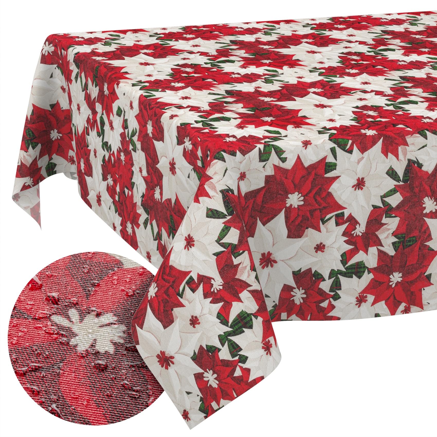 Mantel de tela textil lavable, mantel de algodón y poliéster, diseño de flores navideñas, 400 x 140 cm, para interior y exterior