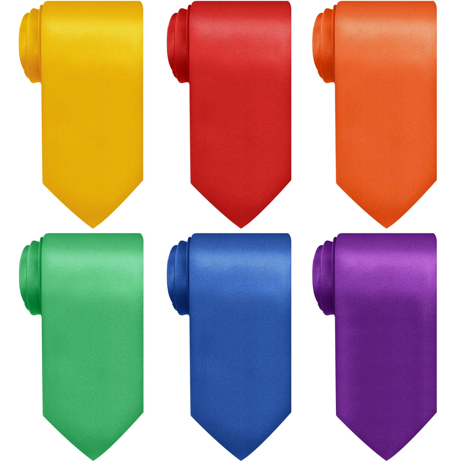 SATINIOR Solid Satin Pure Color Ties Set Men Necktie for Business Formal Occasion Wedding Class Christmas Party Gift, 3.15 In(Rainbow,6 Pcs)