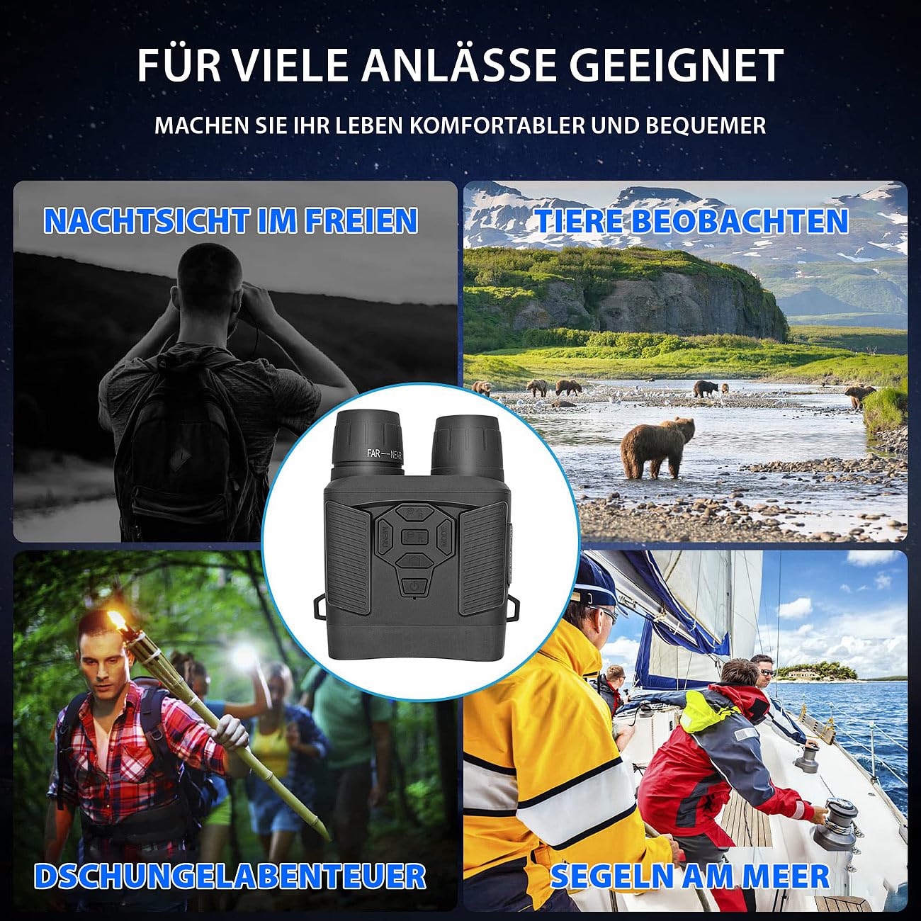 Zavarius Infrarotkamera 4K Binokulares Akku-Nachtsichtgerät bis 500 m IR-Sichtweite