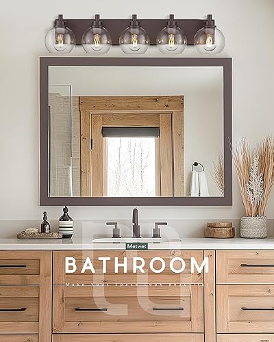 Miniatura 229 de VL195-GD-3 - Lámpara de tocador de baño de 3 luces de oro cepillado, apliques de pared modernos con pantalla de globo de vidrio transparente, luces