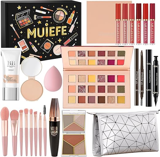Women's Make-up Set, Gift Case for Teenagers Girl, Professional Makeup Kit Complete with Palette Eyeshadows, Mascara, Lip Gloss, Line Eyes, Brushes, Travel Bag