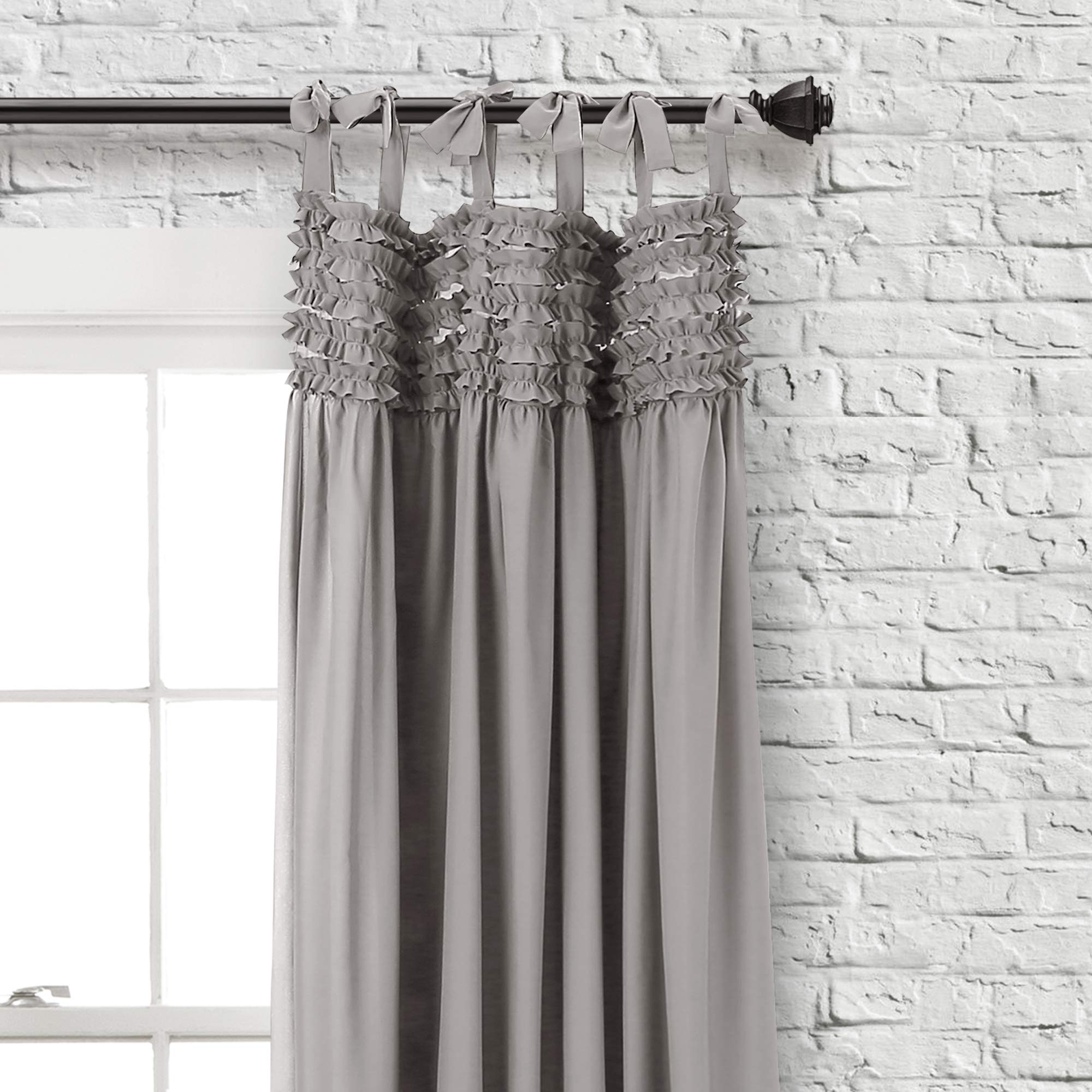 Lush Decor Zasłony z falbanką zestaw paneli okiennych do salonu, jadalni, sypialni (para), poliester, szary, 100 cm szer. x 213 cm dł. (2 sztuki)